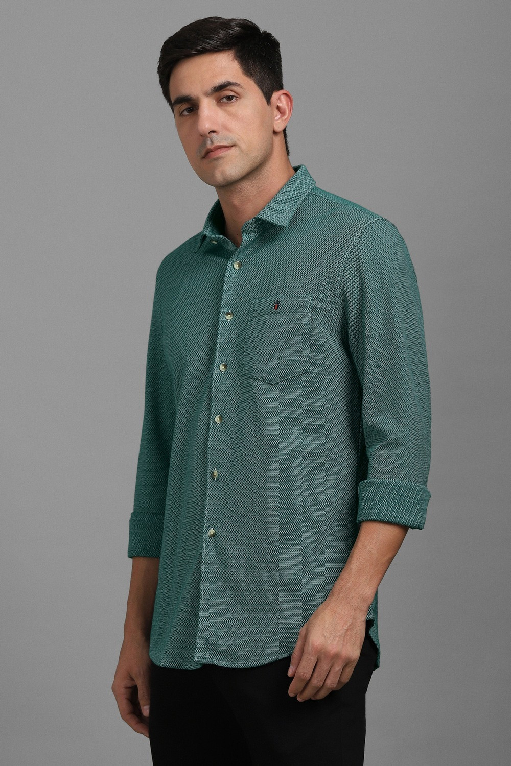 Image of Louis Philippe Sport Men Self Design Casual Green Shirt