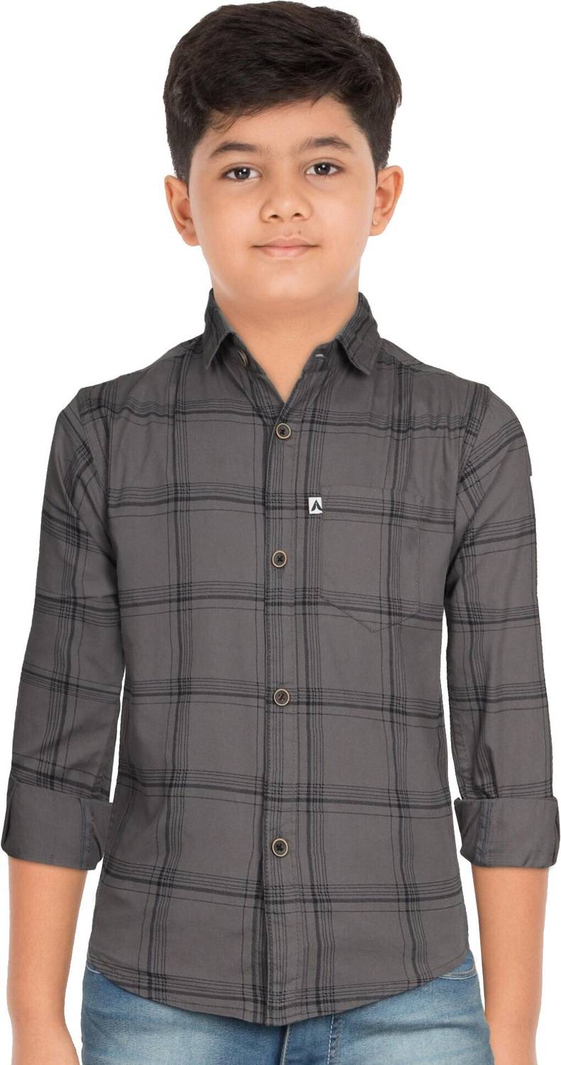 AIDAN PAUL Boys Checkered Casual Grey Shirt