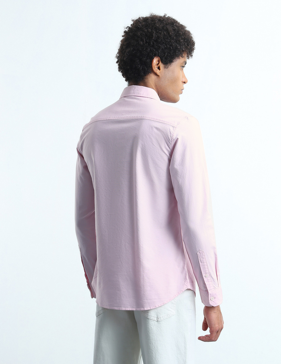 Image of FLYING MACHINE Men Solid Casual Pink Shirt