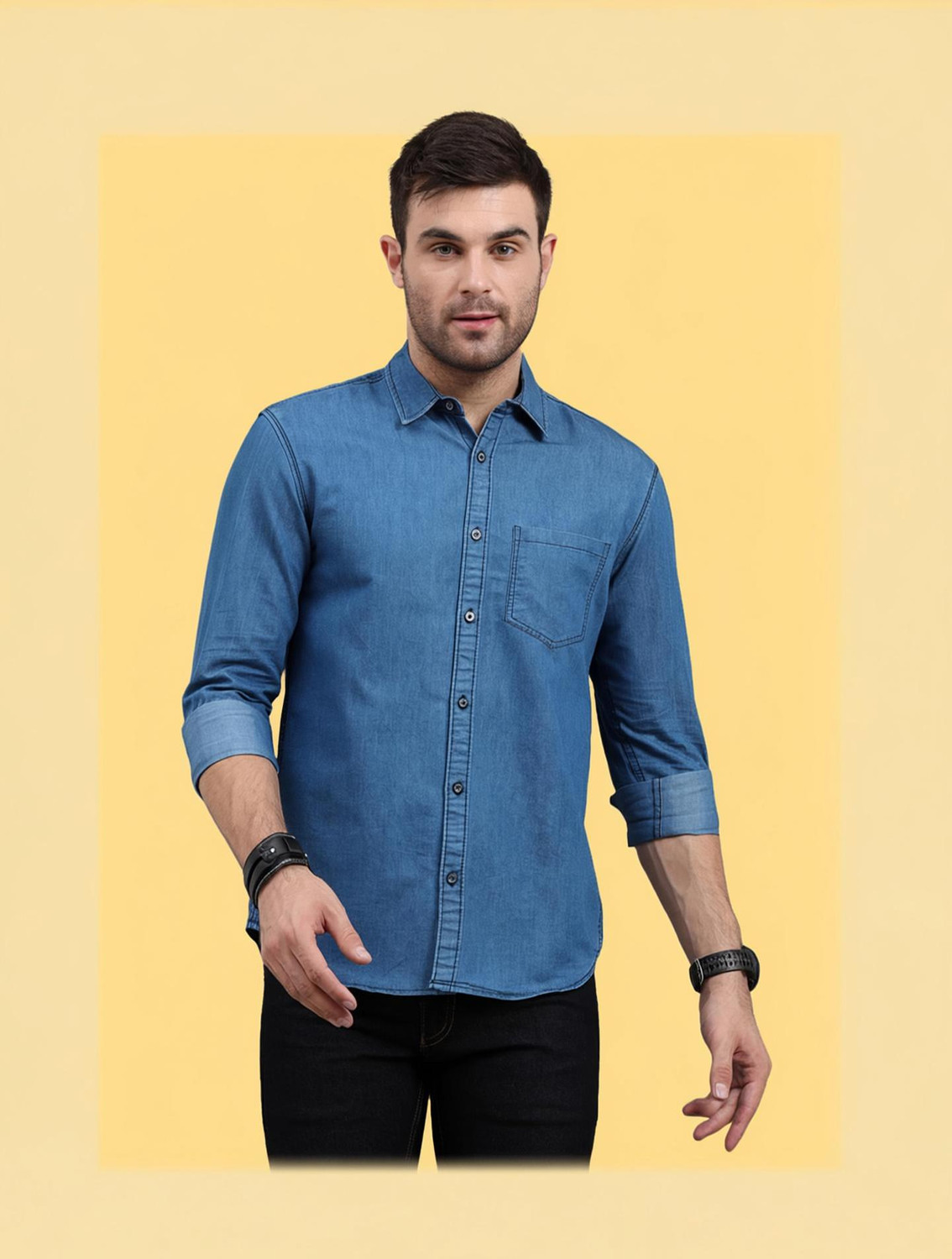 Image of Regrowth Men Solid Casual Blue Shirt