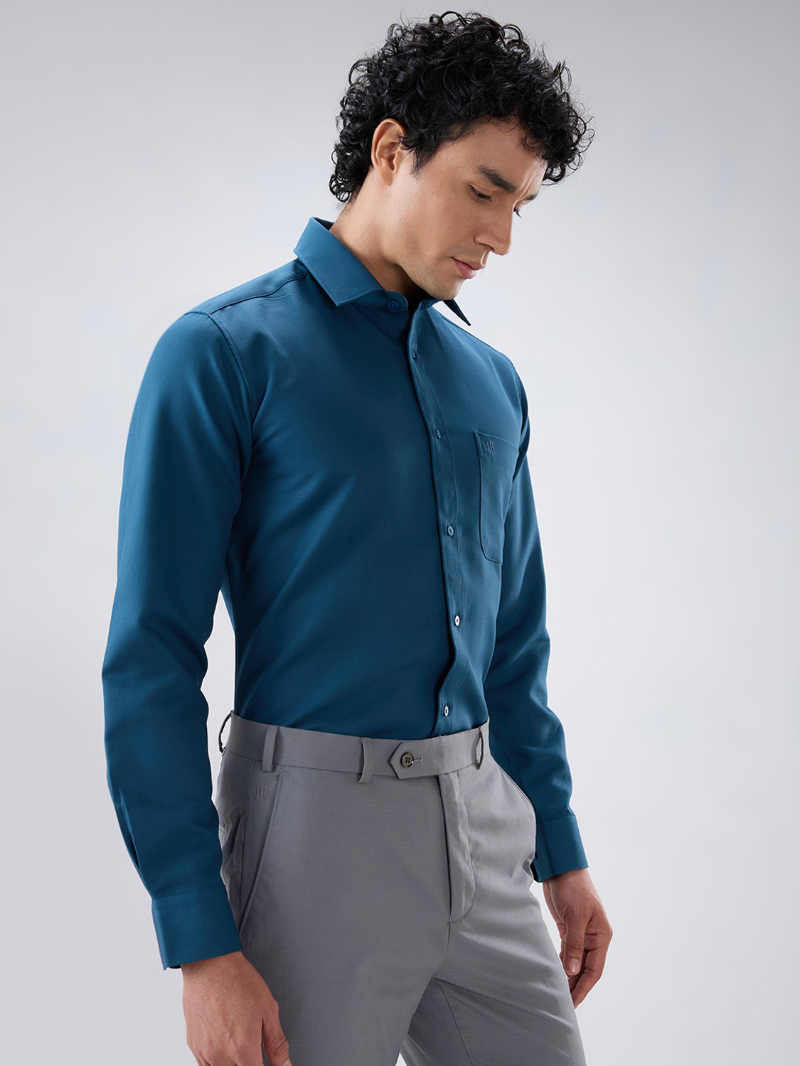 Image of Raymond Men Solid Casual Light Blue Shirt