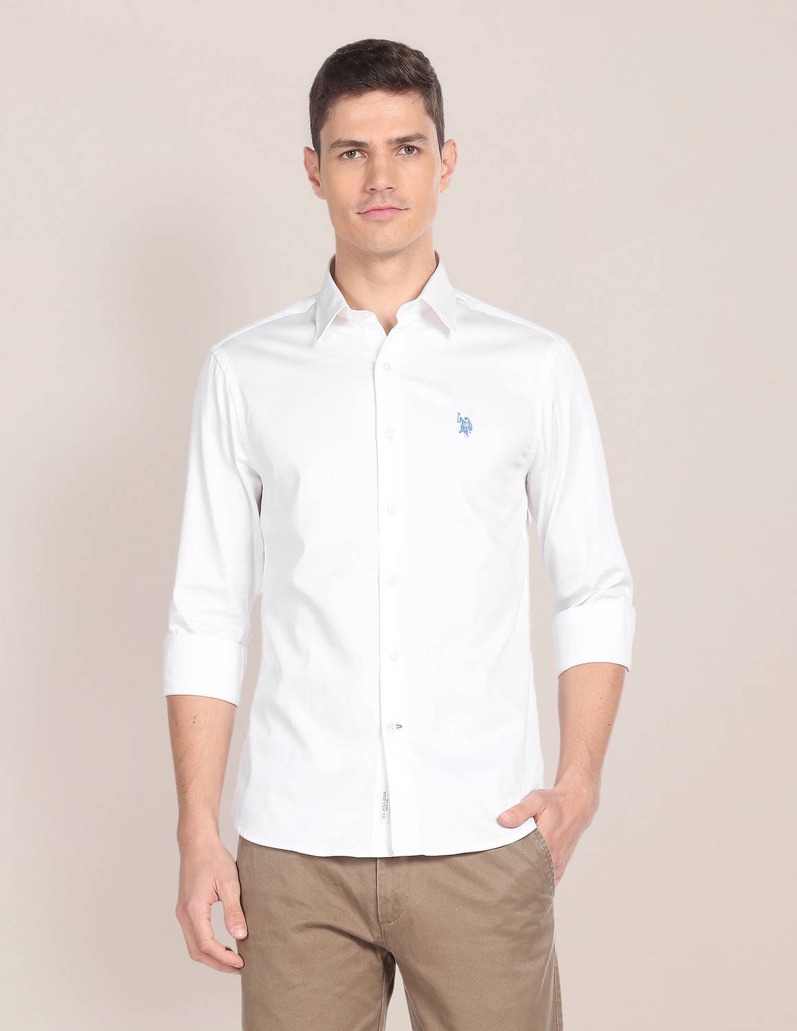 U.S. POLO ASSN. Men Tailored Fit Solid Spread Collar Casual Shirt
