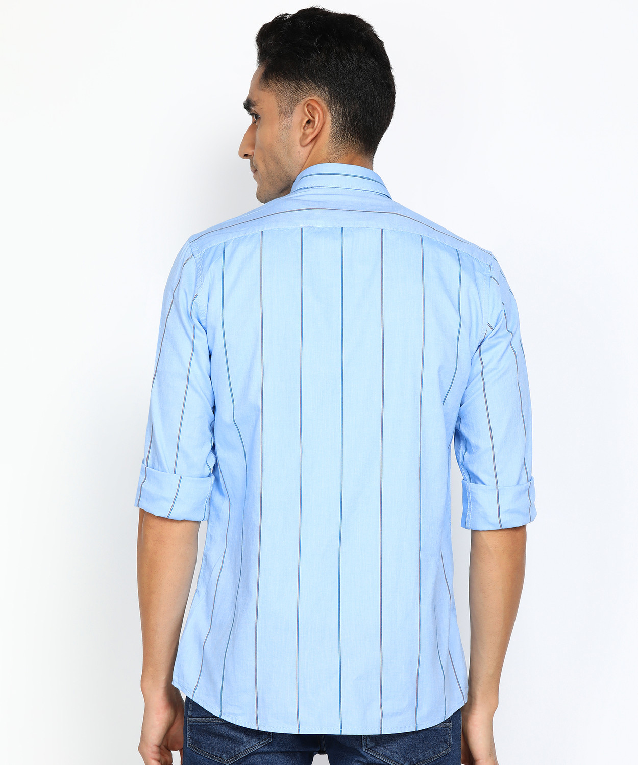 Image of PETER ENGLAND Men Striped Casual Light Blue Shirt