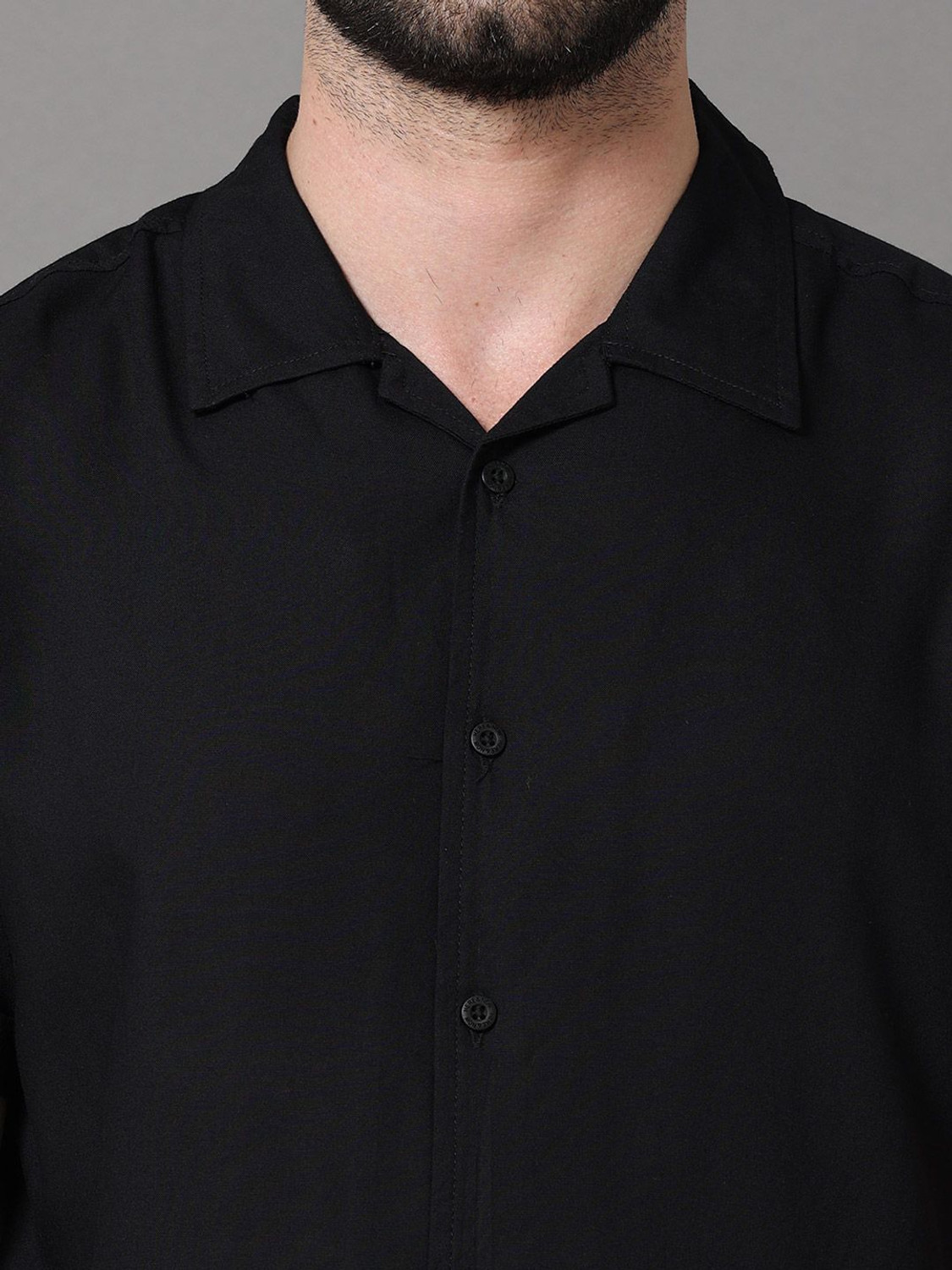 Image of HERE&NOW Men Solid Casual Black Shirt
