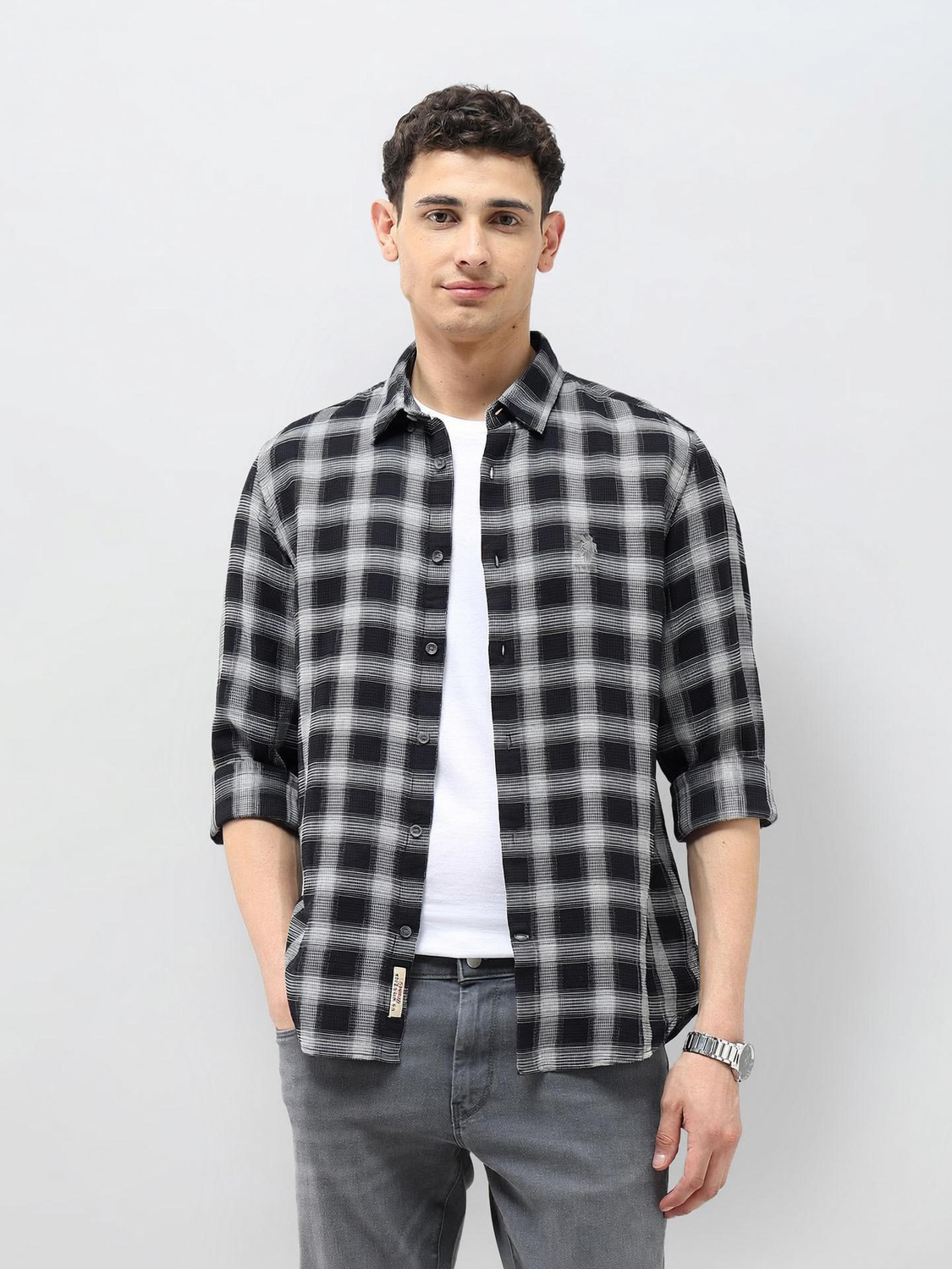 Image of U.S. Polo Assn. Denim Co. Men Checkered Casual Black Shirt