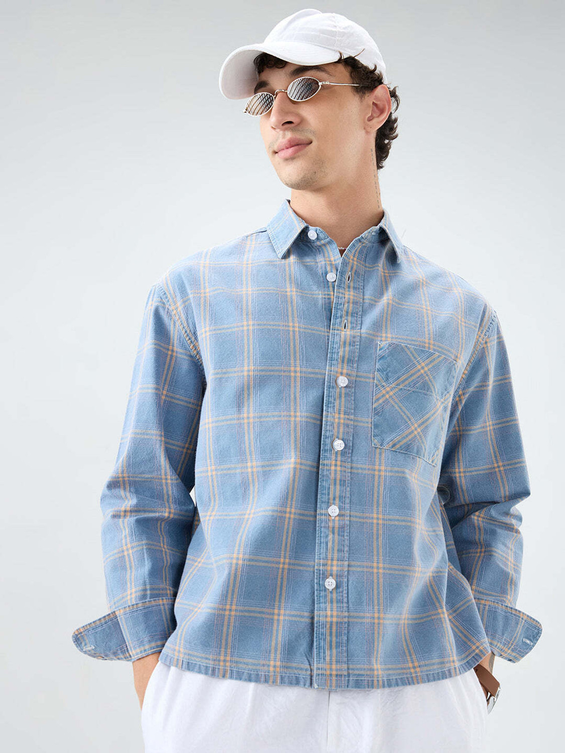 Image of VASTRADO Men Checkered Casual Blue Shirt