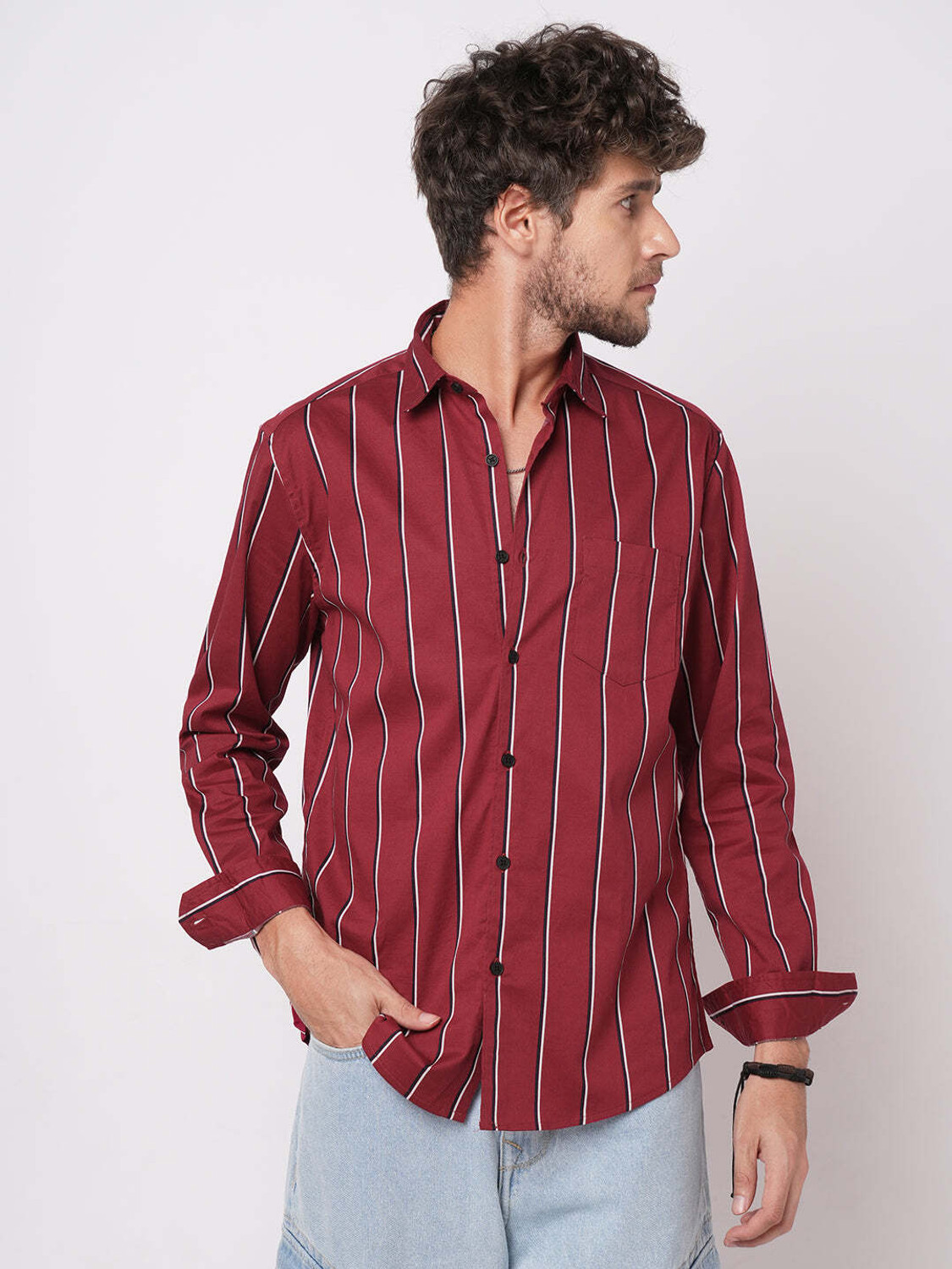 Image of VASTRADO Men Striped Casual Red Shirt