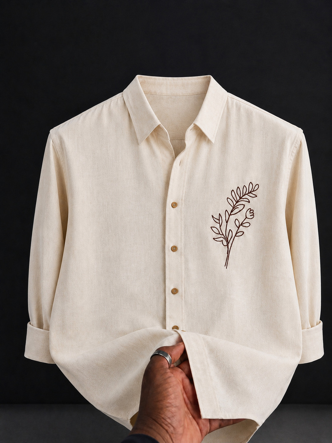 Image of COMBRAIDED Men Slim Fit Embroidered Spread Collar Formal Shirt