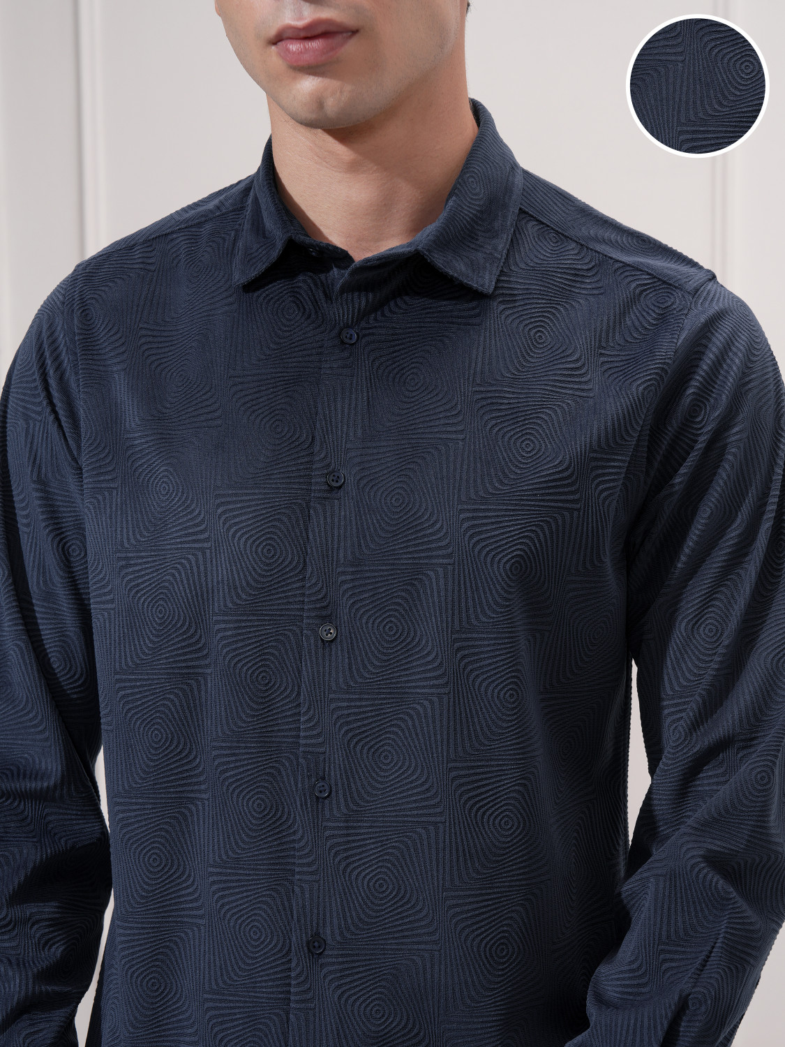 Image of HIGHLANDER Men Self Design Casual Blue Shirt