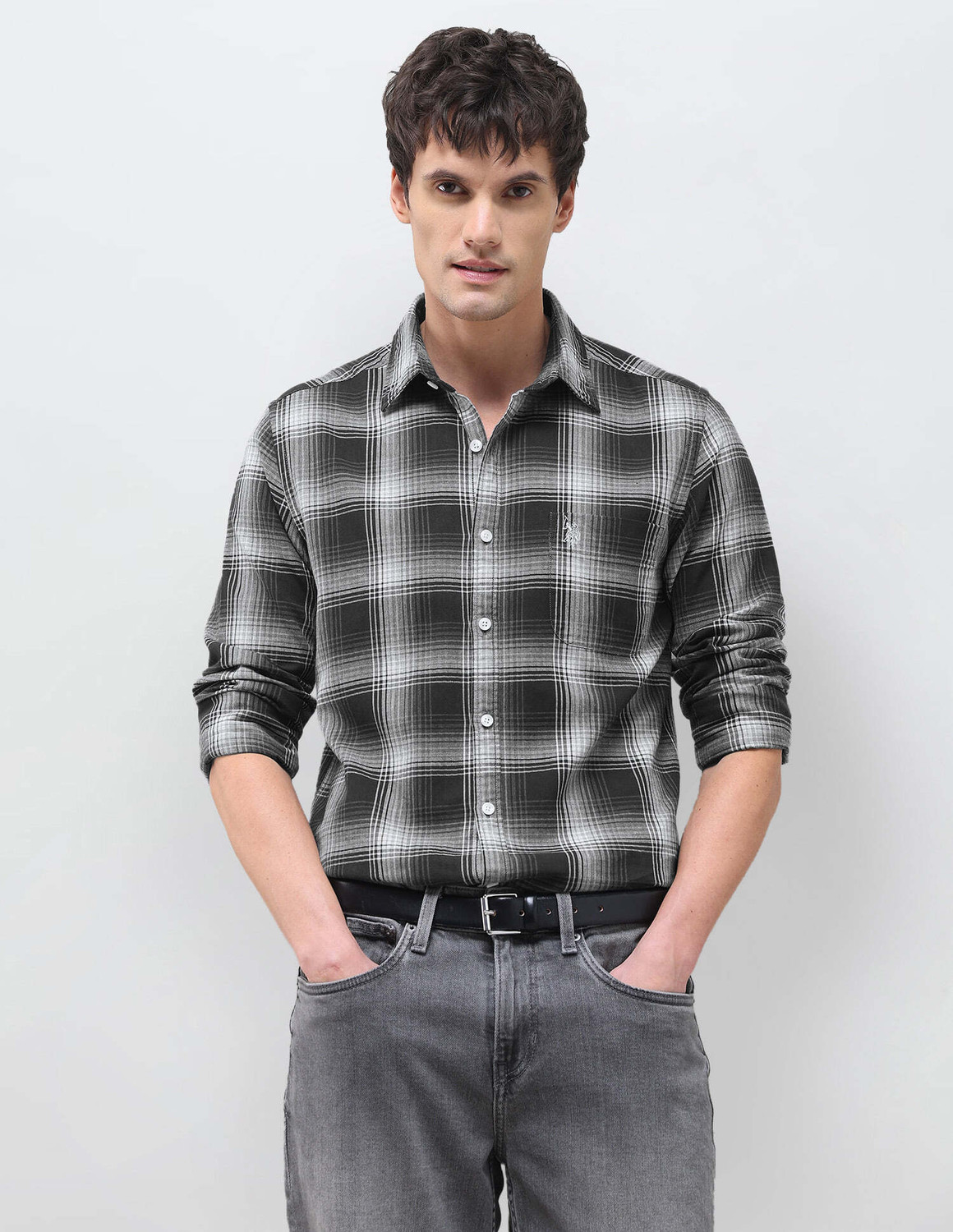 Image of U.S. Polo Assn. Denim Co. Men Regular Fit Solid Cut Away Collar Casual Shirt