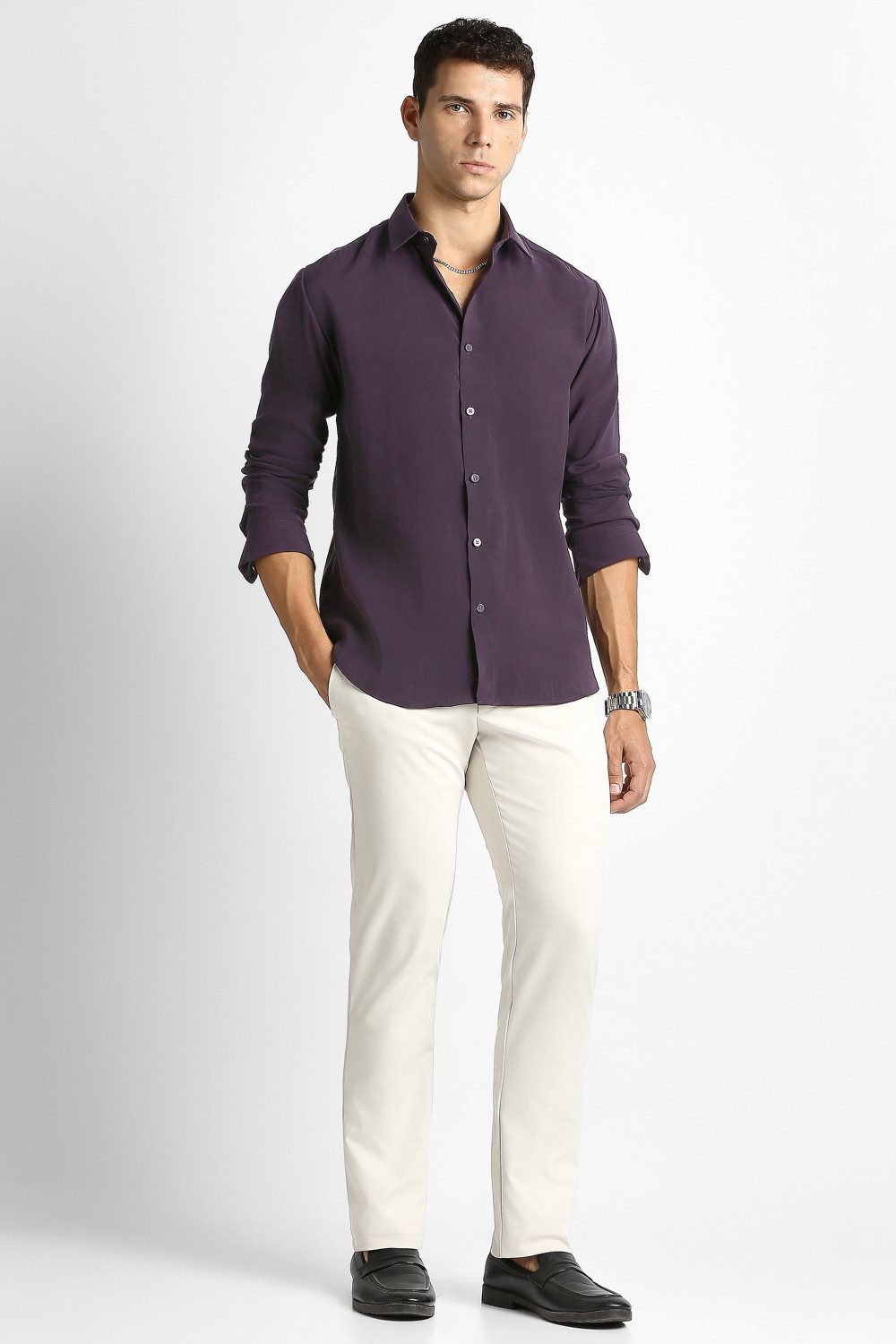 Image of VAN HEUSEN Men Solid Formal Black Shirt
