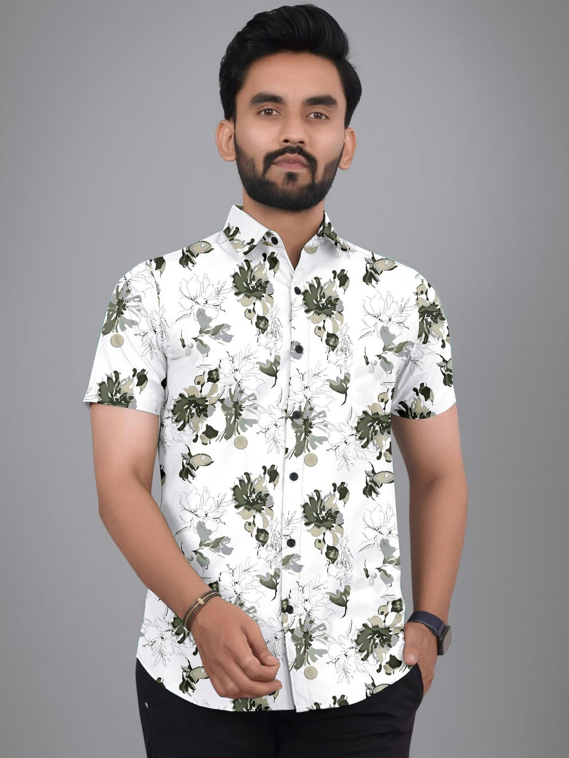 Image of MDULFAT Men Printed Casual Green Shirt