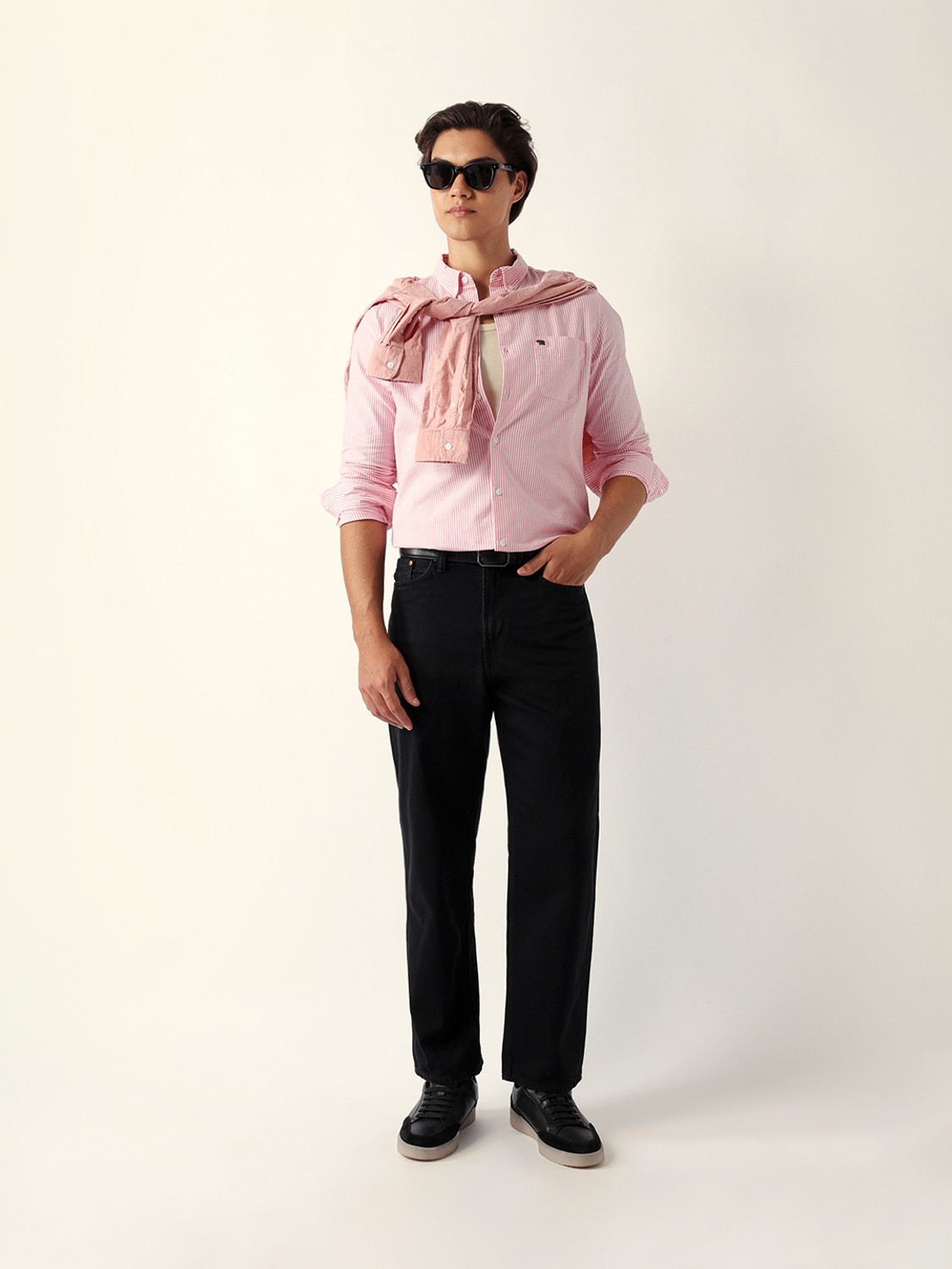 Image of THE BEAR HOUSE Men Striped Casual Pink Shirt