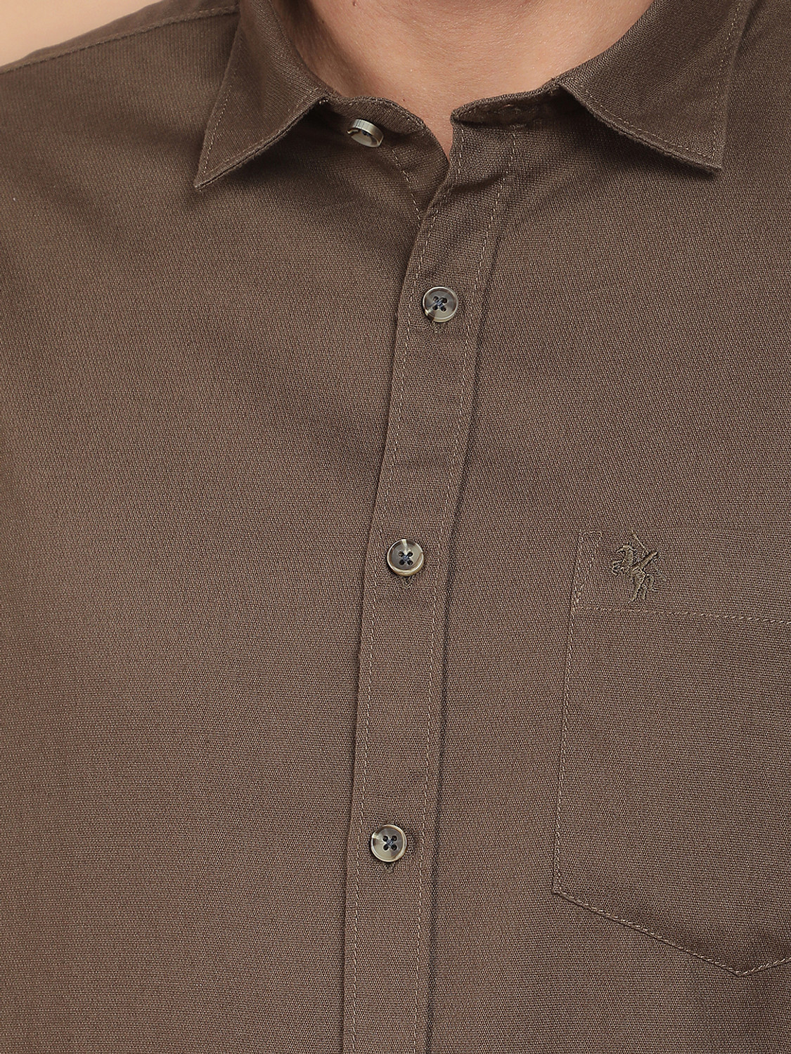 Image of CANTABIL Men Solid Casual Brown Shirt