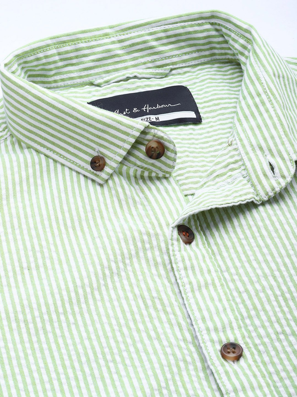 Image of Mast & Harbour Men Striped Casual Green Shirt