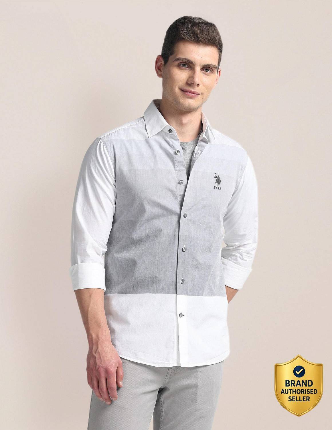 U.S. POLO ASSN. Men Grey Casual Shirt - Image 1