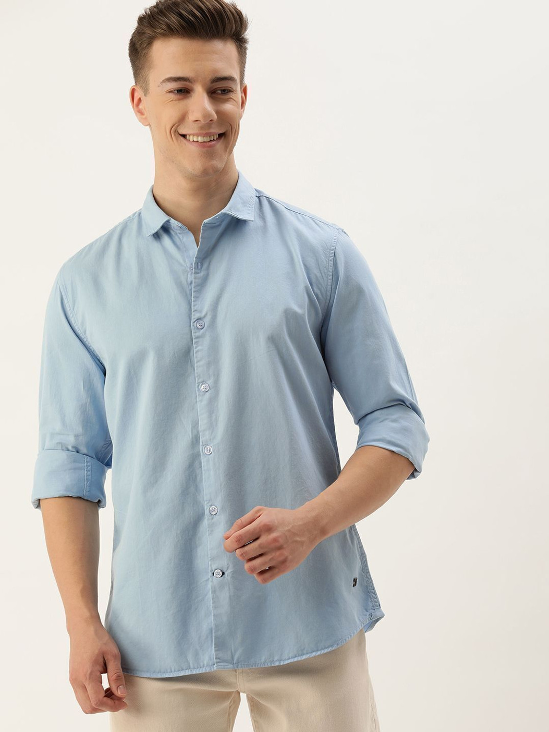 Image of Mast & Harbour Men Dyed /Ombre Casual Blue Shirt