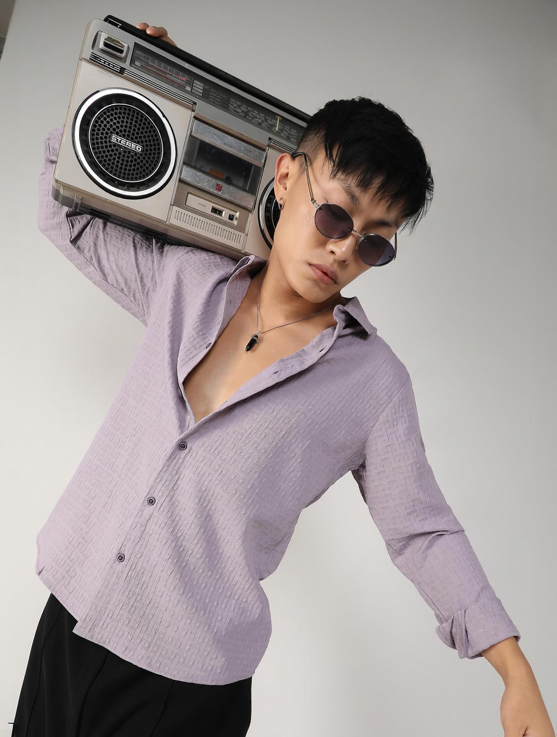 Image of CAMPUS SUTRA Men Self Design Casual Purple Shirt