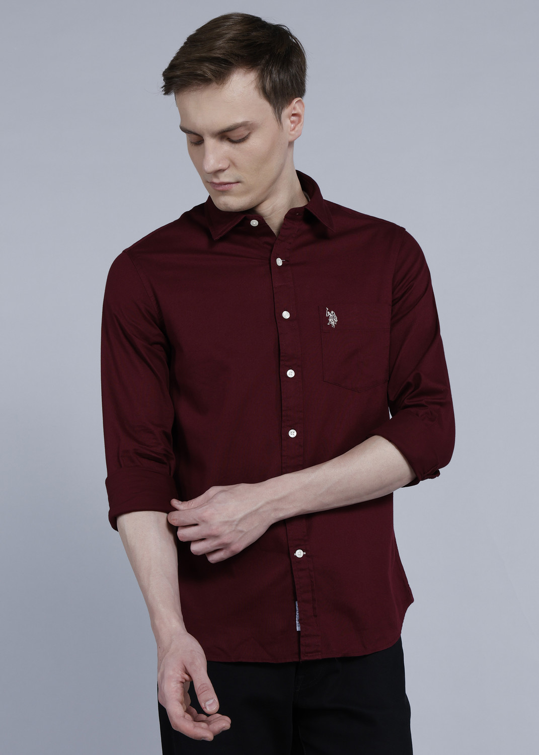 Image of U.S. POLO ASSN. Men Solid Casual Maroon Shirt