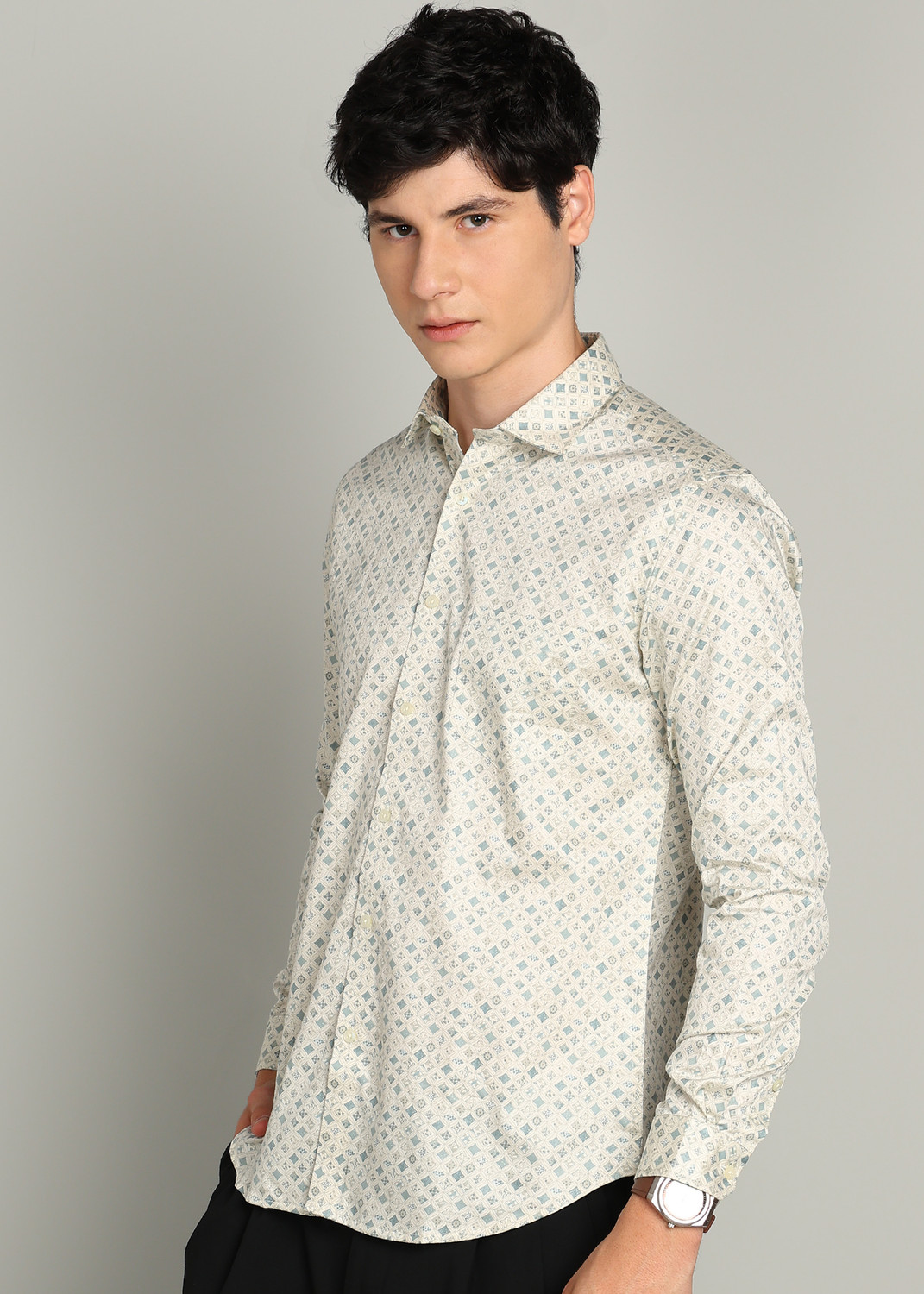 Image of INTEGRITI Men Printed Casual Cream Shirt