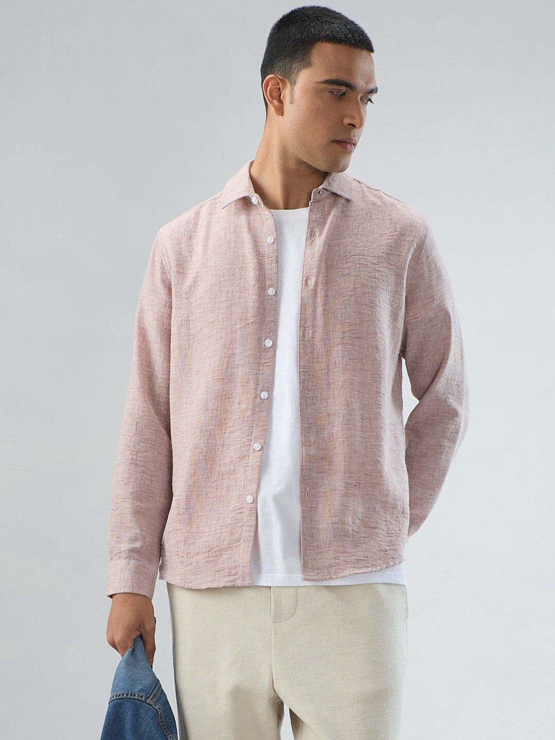 Image of VASTRADO Men Solid Casual Pink Shirt