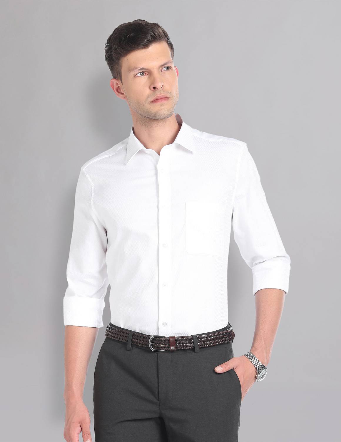 AD by Arvind Men Solid Formal White Shirt