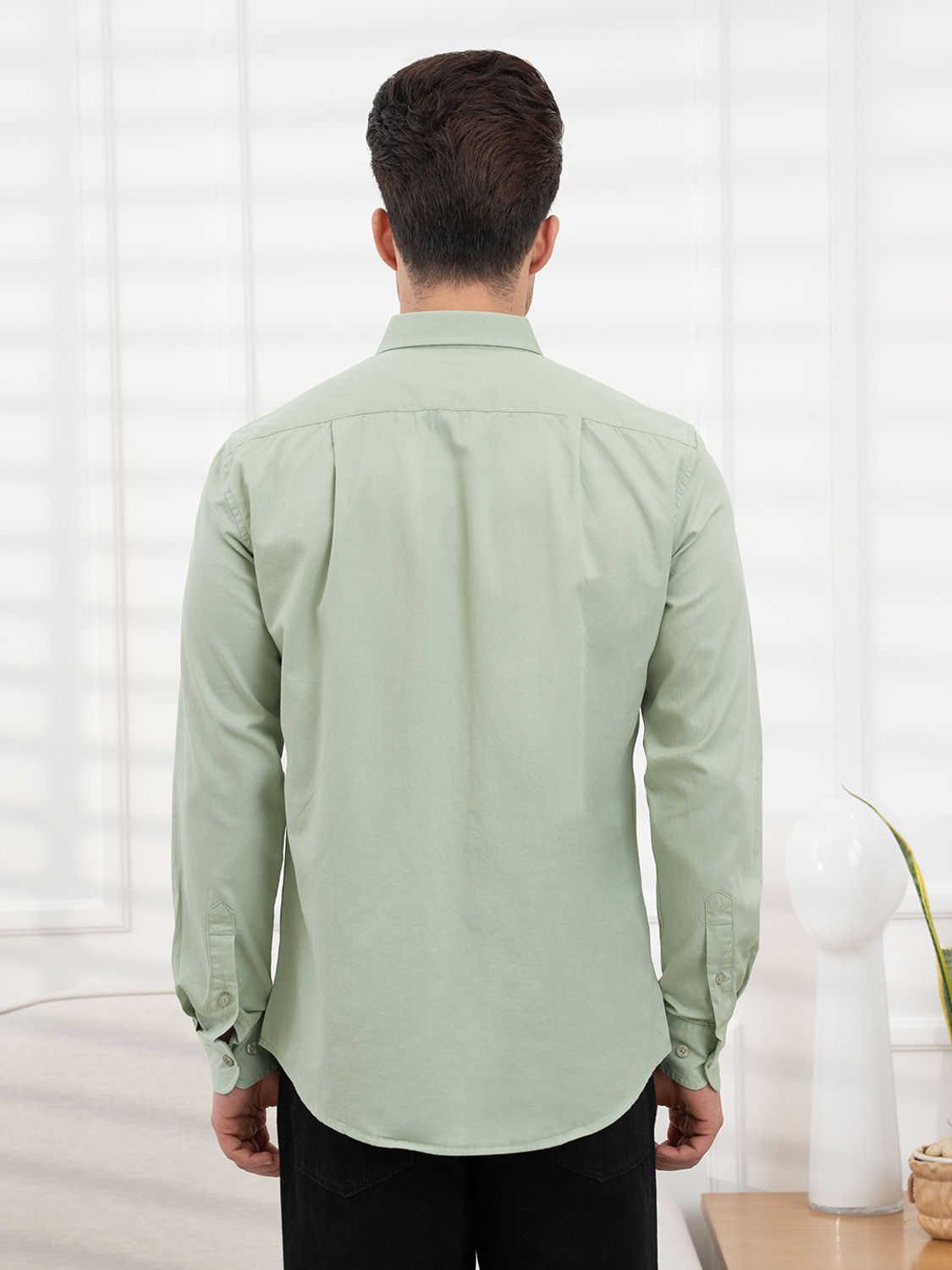 Image of RED TAPE Men Solid Casual Light Green Shirt