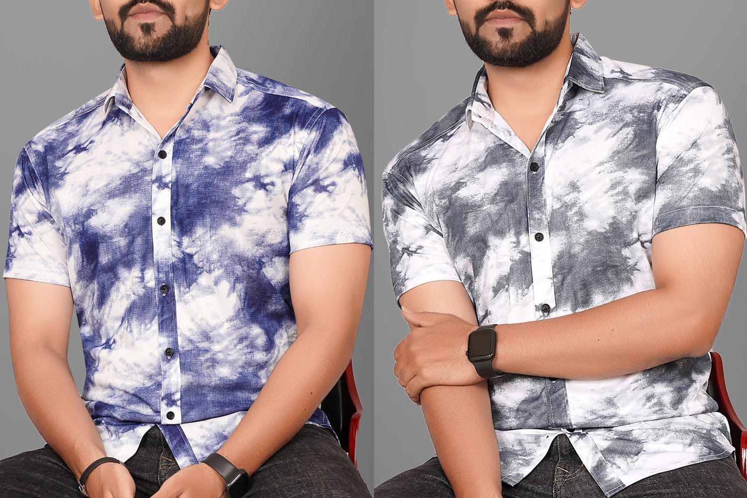 Image of Voroxy Men Dyed /Ombre Casual Grey, White, Dark Blue Shirt