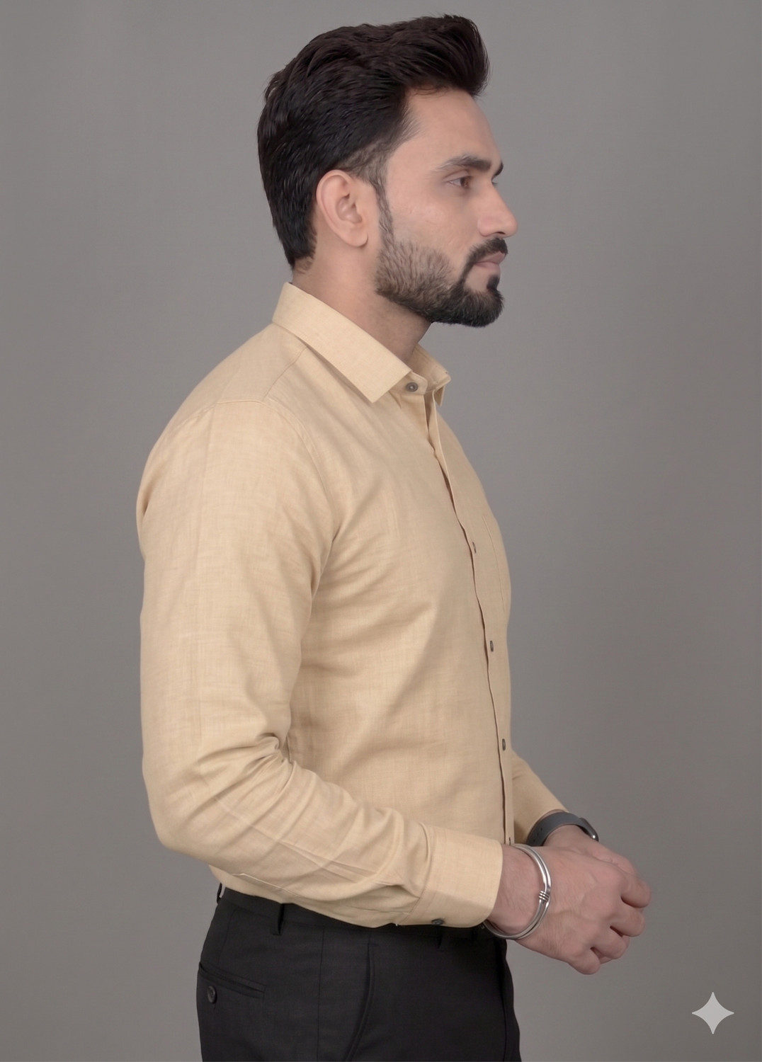 Image of CrisPet Men Solid Casual Beige Shirt