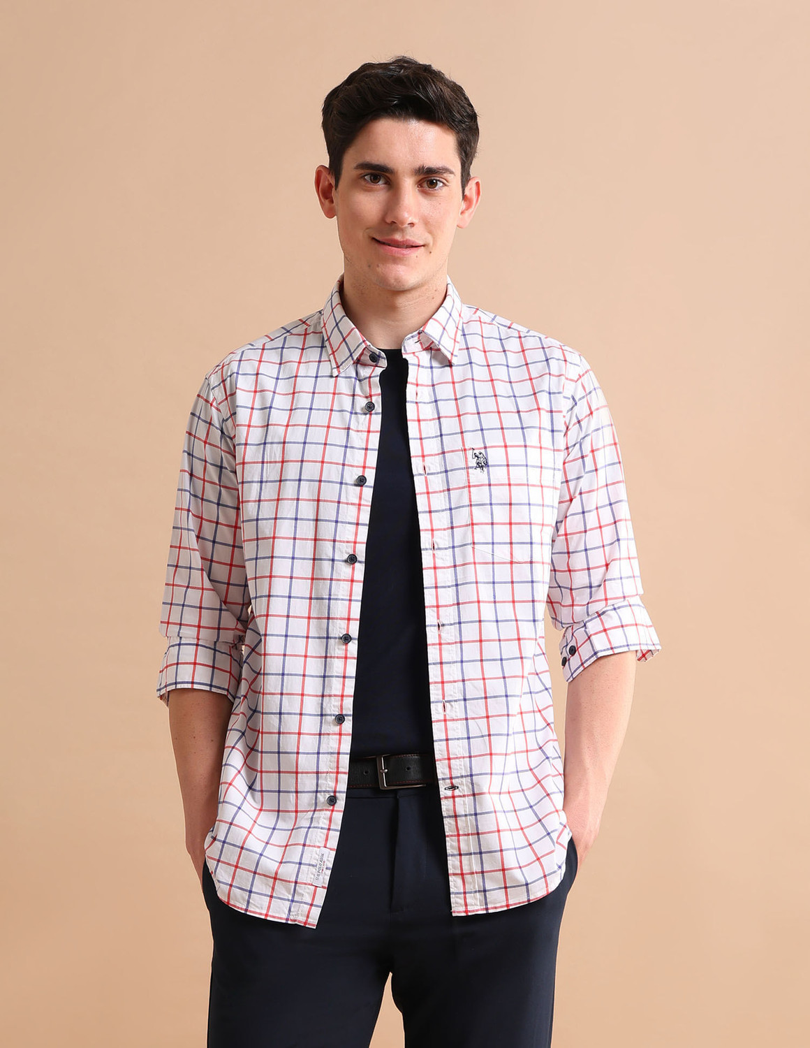 Image of U.S. POLO ASSN. Men Checkered Casual White Shirt