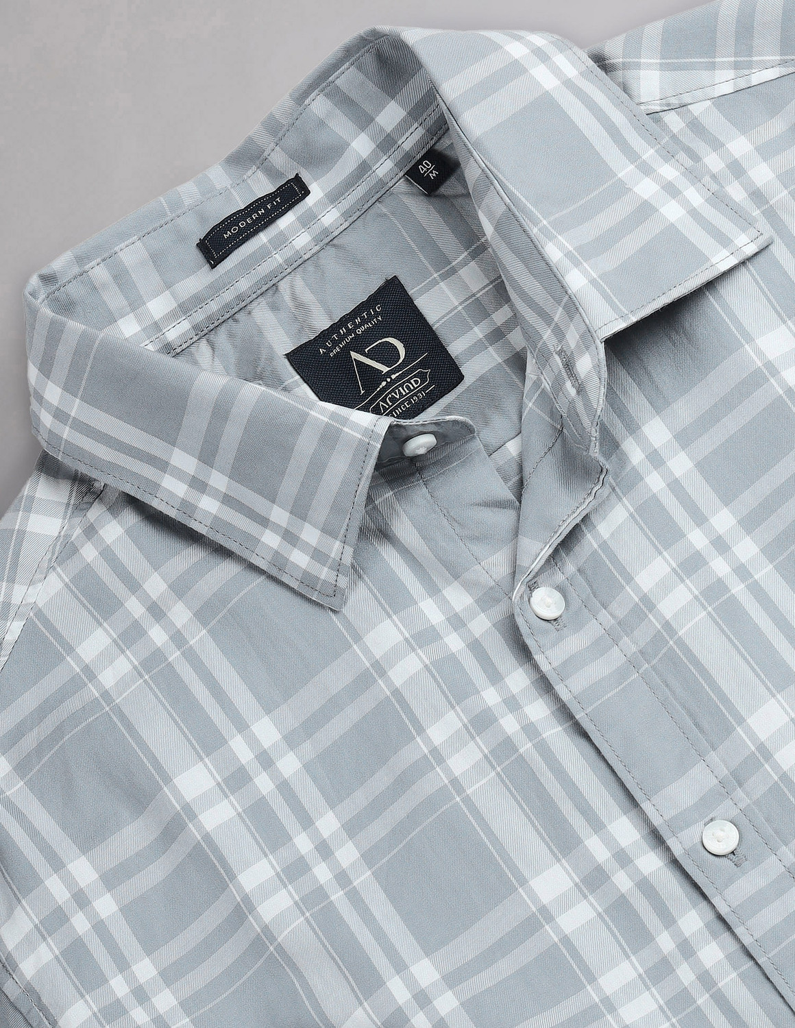 Image of AD by Arvind Men Checkered Casual Grey Shirt