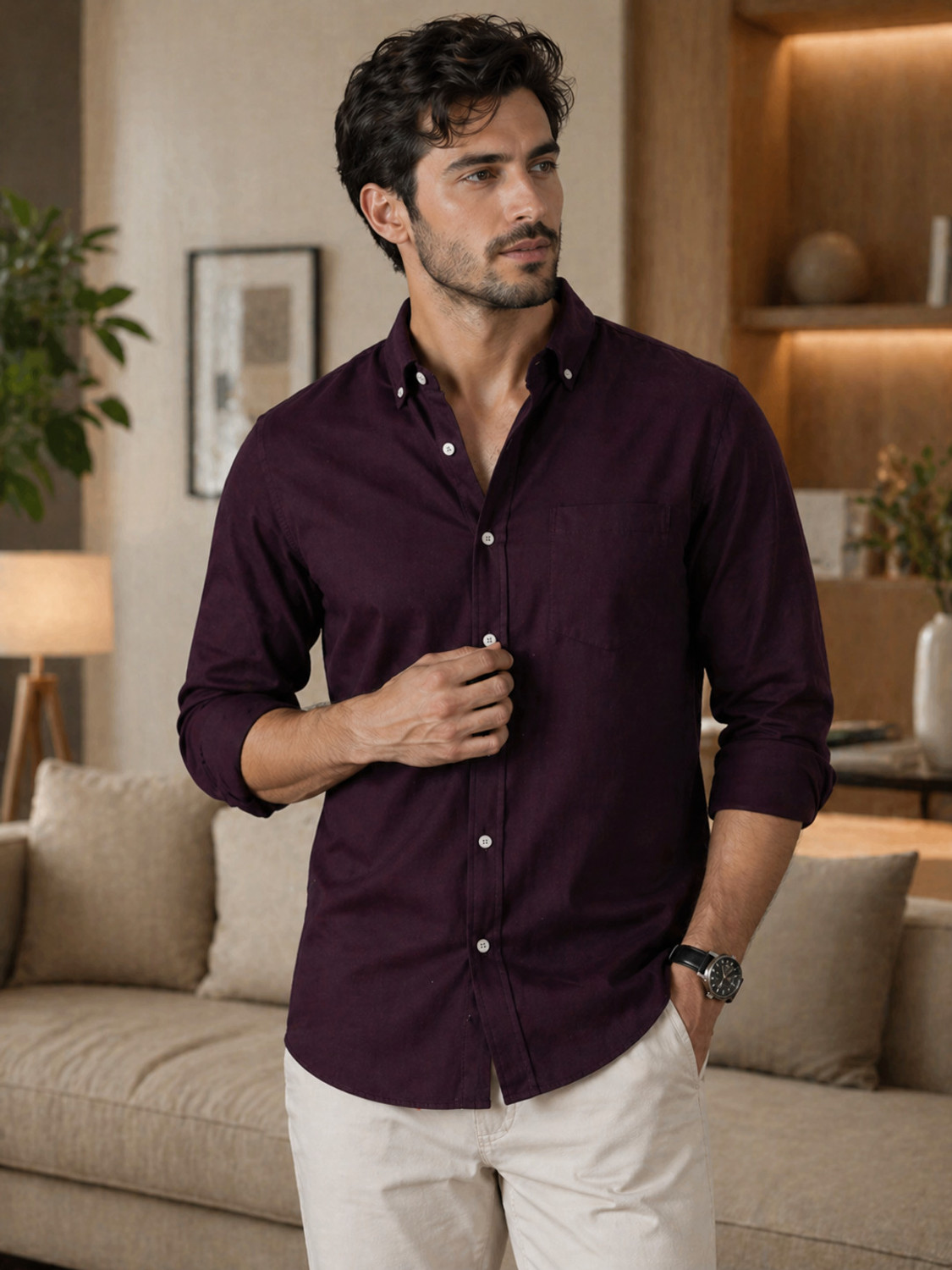 Image of Dharma Production Men Solid Formal Maroon Shirt