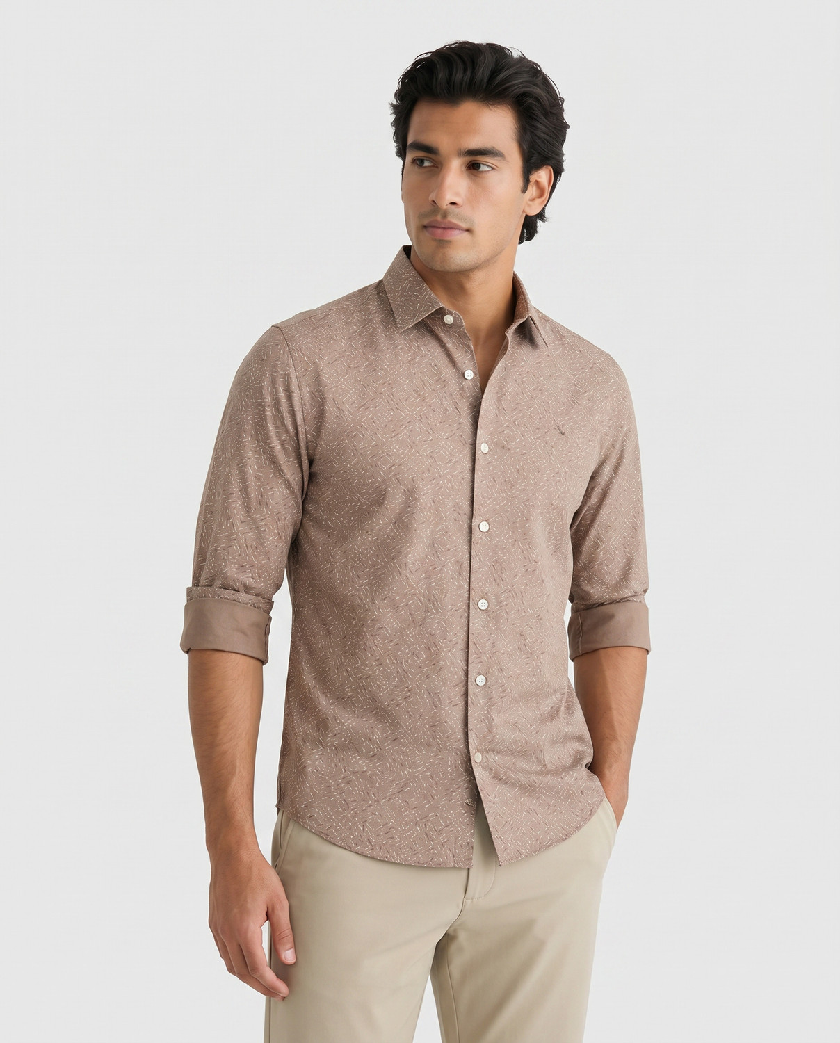 Image of Blackberrys Men Printed Casual Brown Shirt