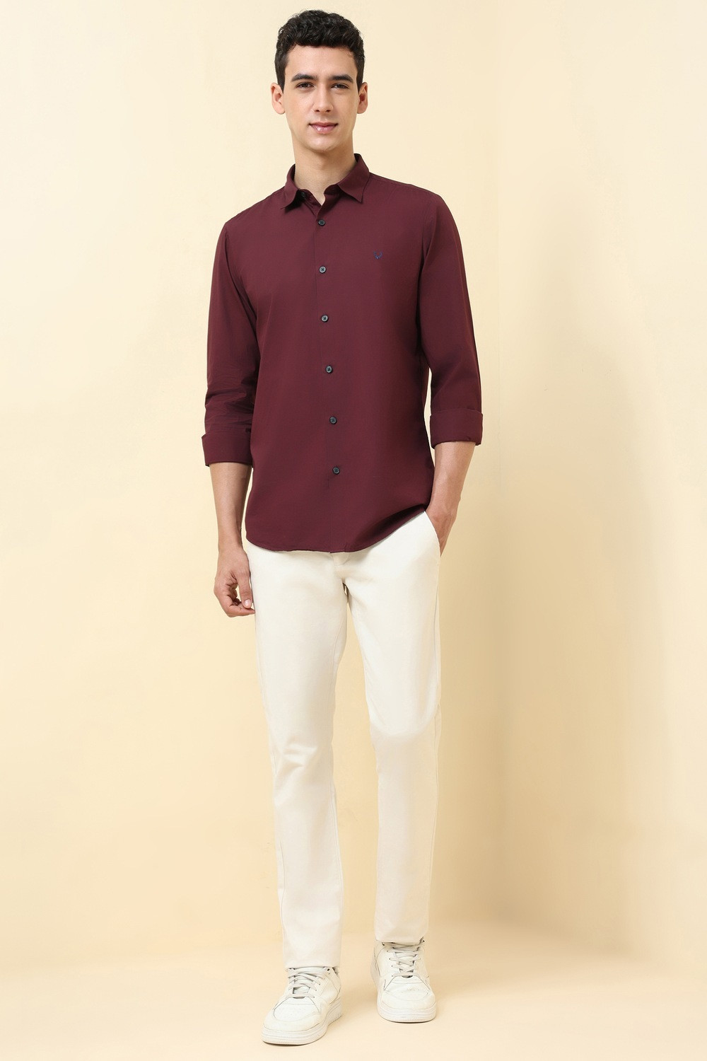 Image of Allen Solly Men Solid Casual Maroon Shirt