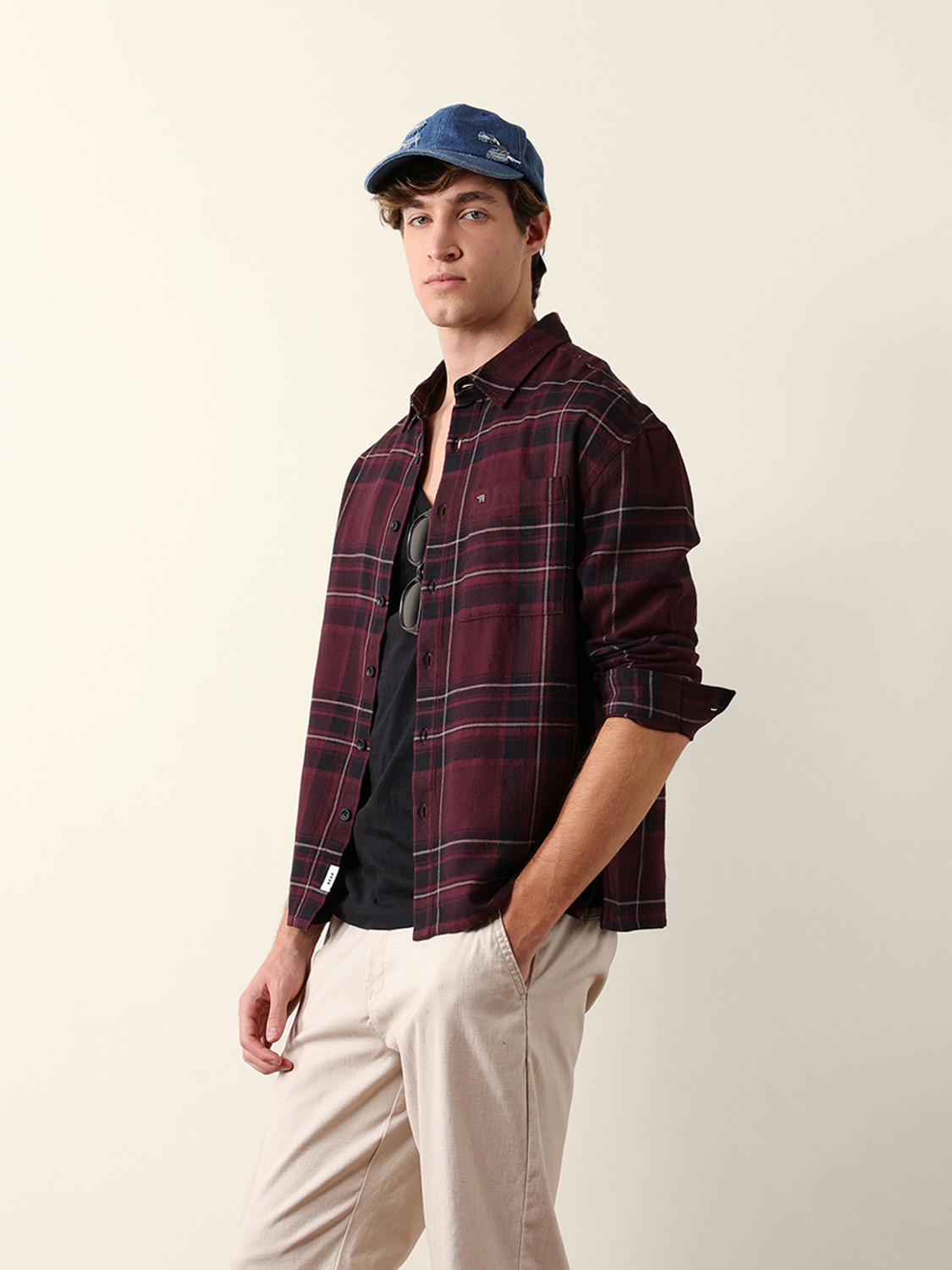 Image of THE BEAR HOUSE Men Checkered Casual Maroon Shirt
