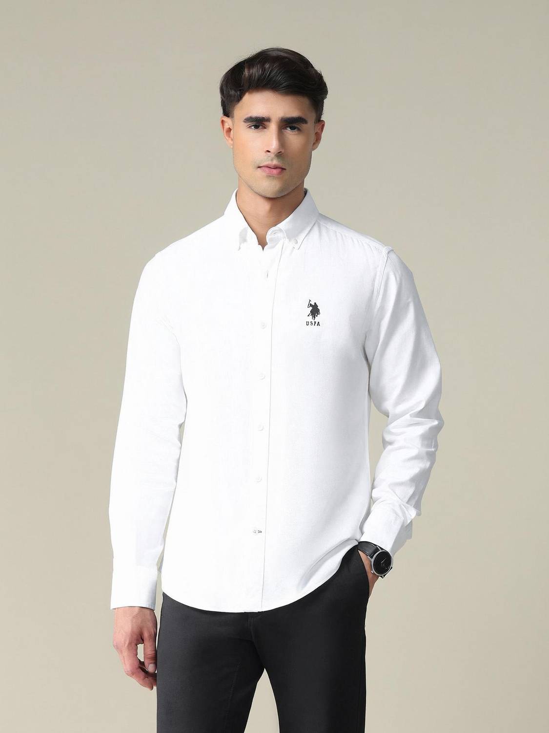 U.S. POLO ASSN. Men Solid Casual White Shirt