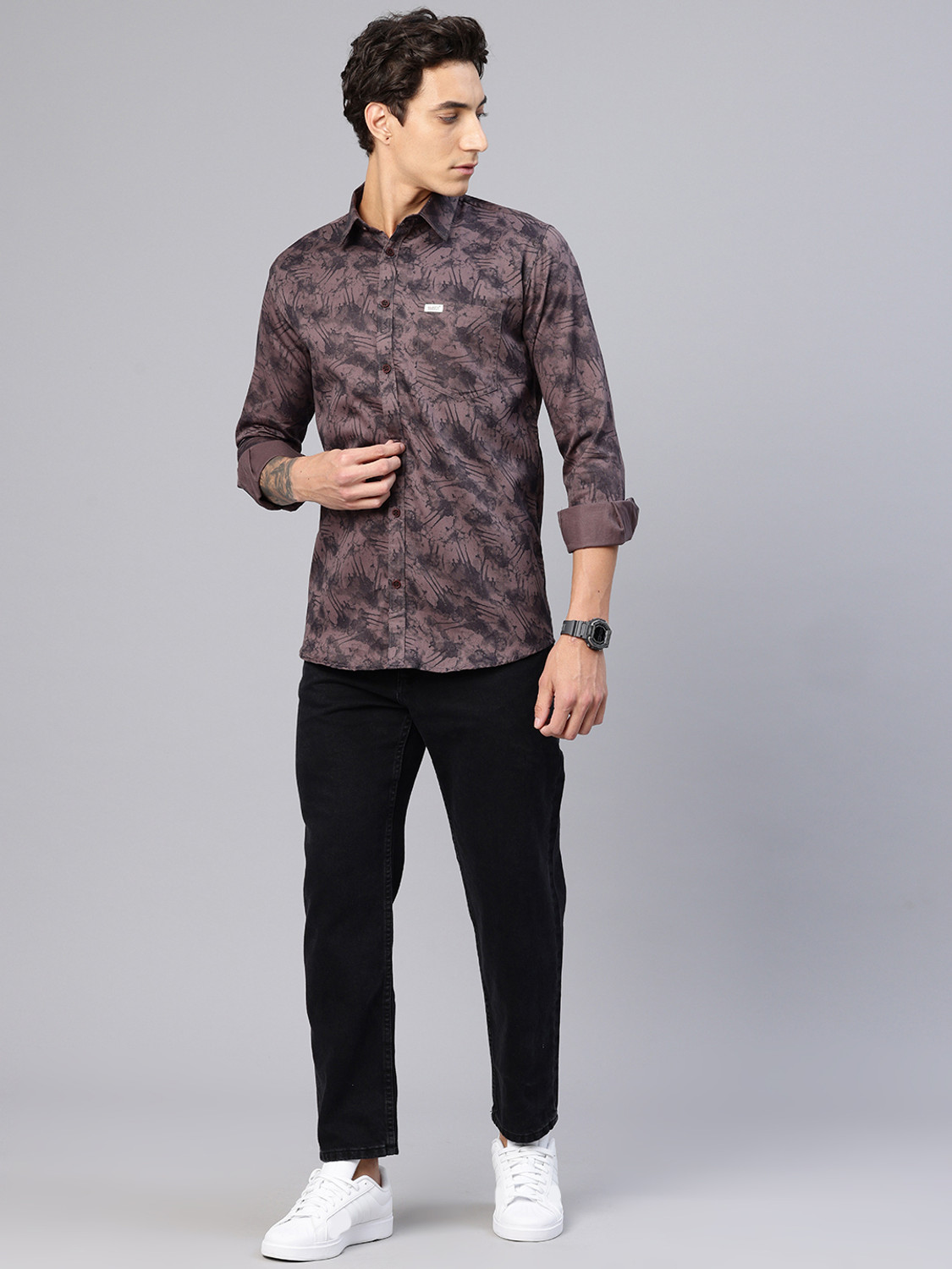 Image of Majestic Man Men Printed Casual Purple Shirt