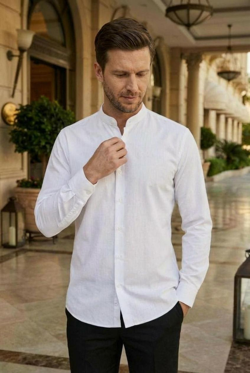 Image of ANAND Men Solid Casual White Shirt