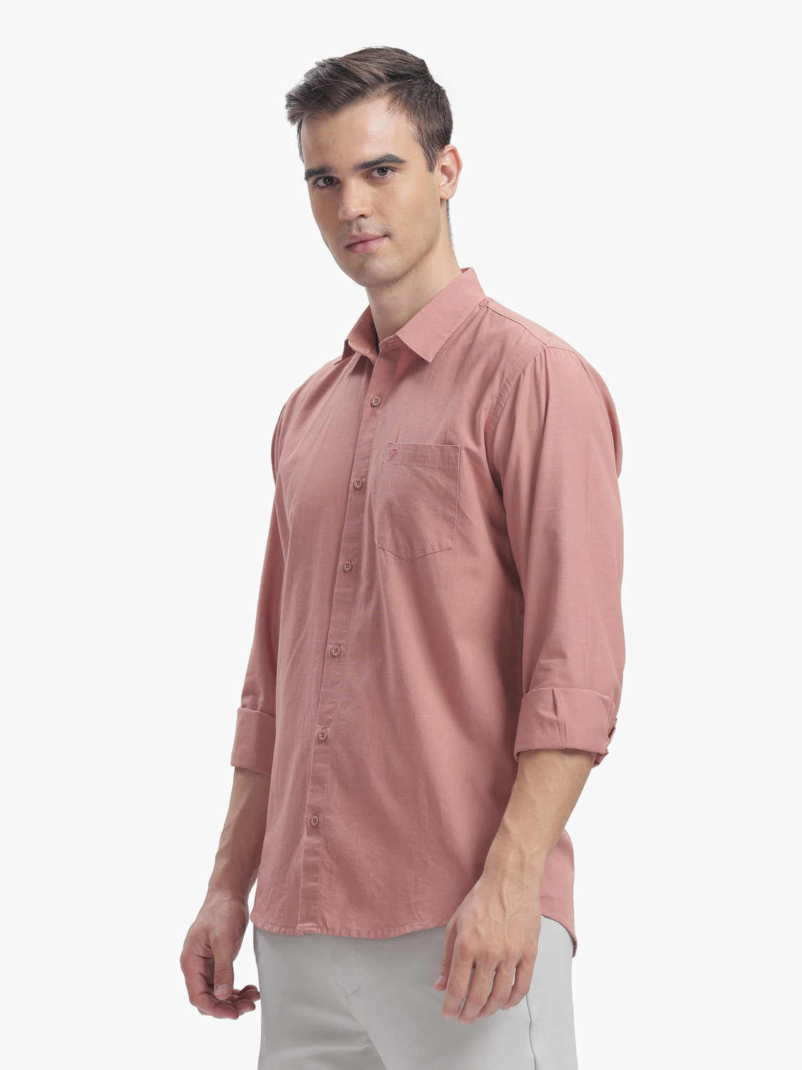 Image of BLUE SQUAD Men Solid Casual Pink Shirt