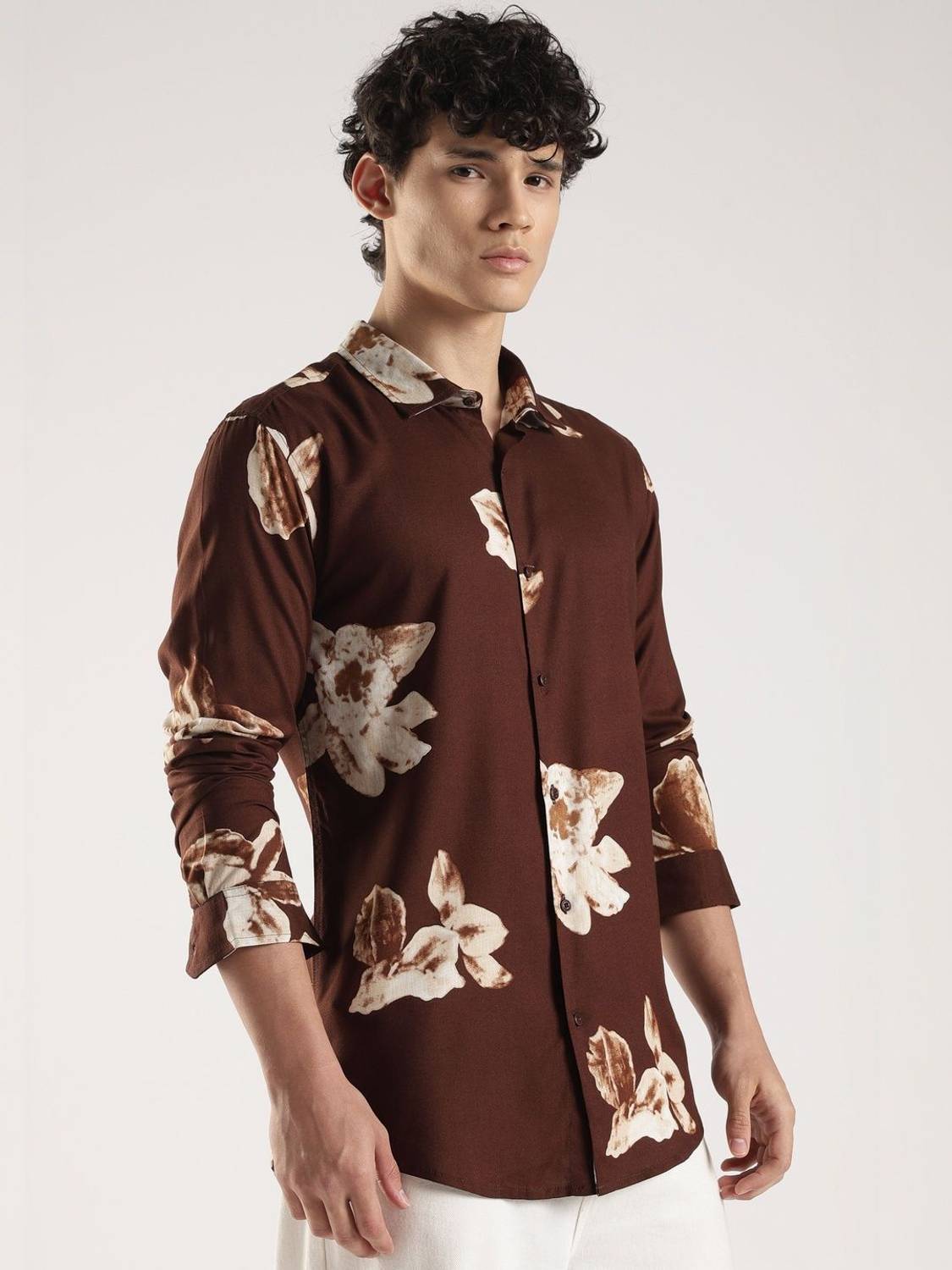 HERE&NOW Men Floral Brown Shirt - Image 5