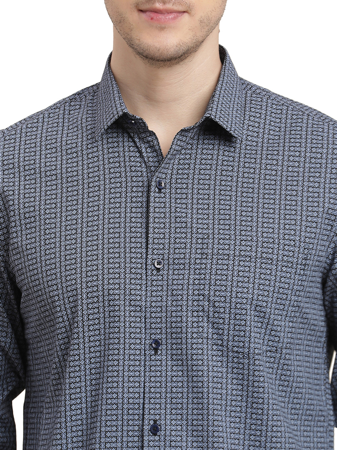 Image of TURTLE Men Printed Formal Blue Shirt