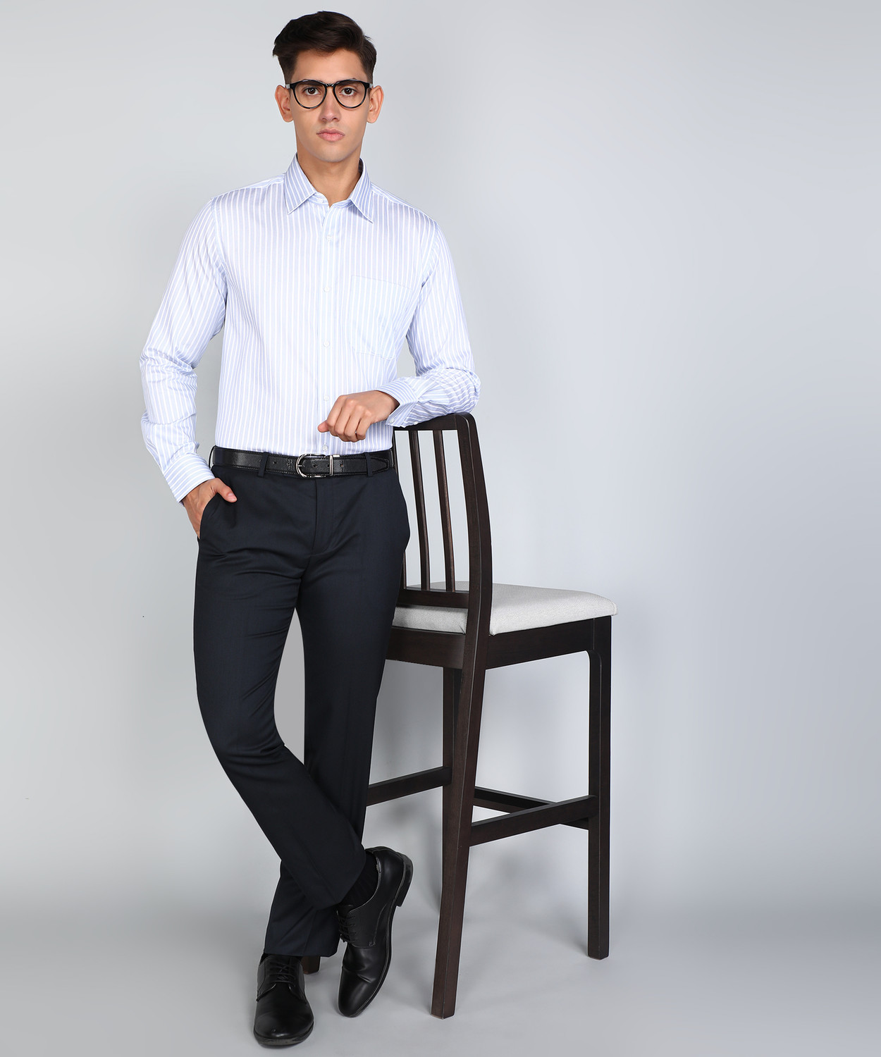 Image of Raymond Men Striped Formal Blue Shirt