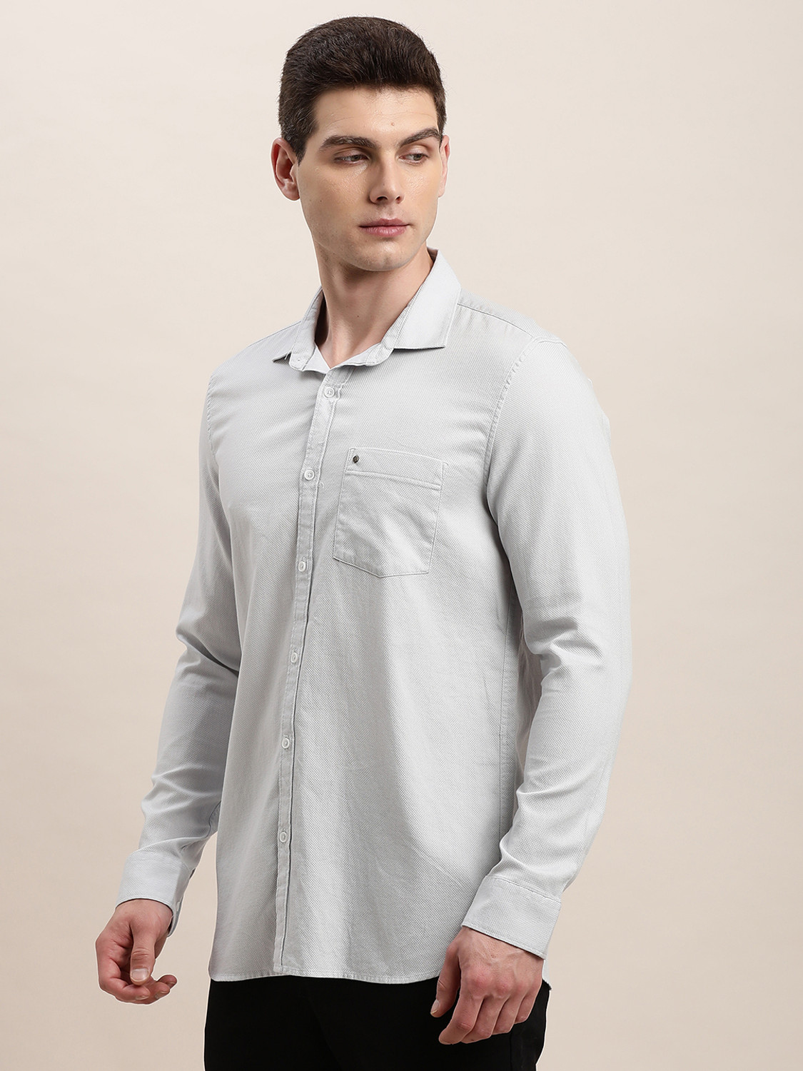 Image of TURTLE Men Self Design Casual Grey Shirt
