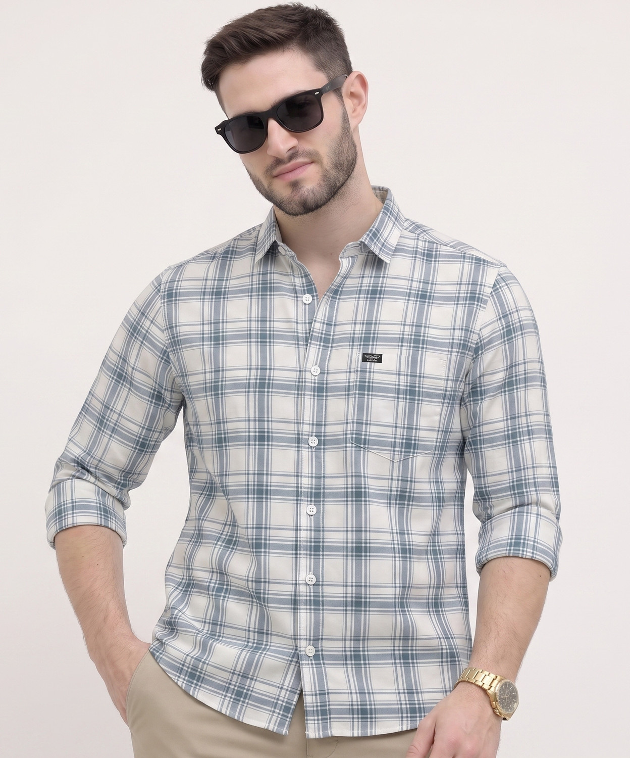 Image of METRONAUT Men Checkered Casual Light Blue, White Shirt