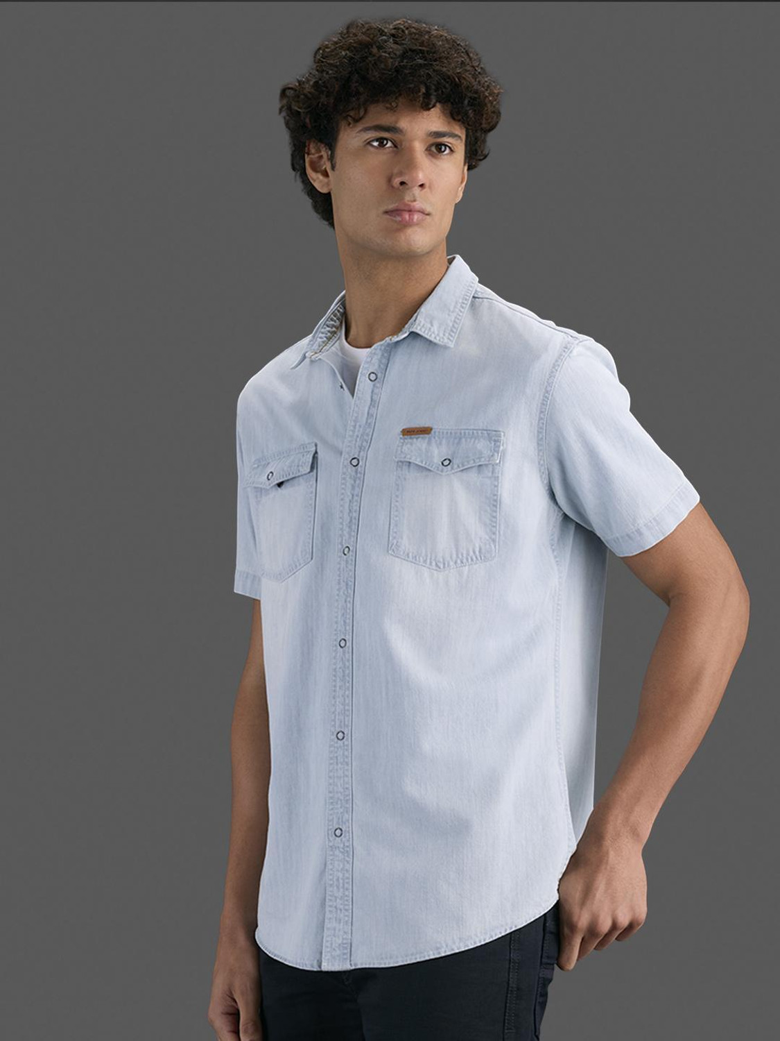 Image of Pepe Jeans Men Regular Fit Solid Spread Collar Casual Shirt