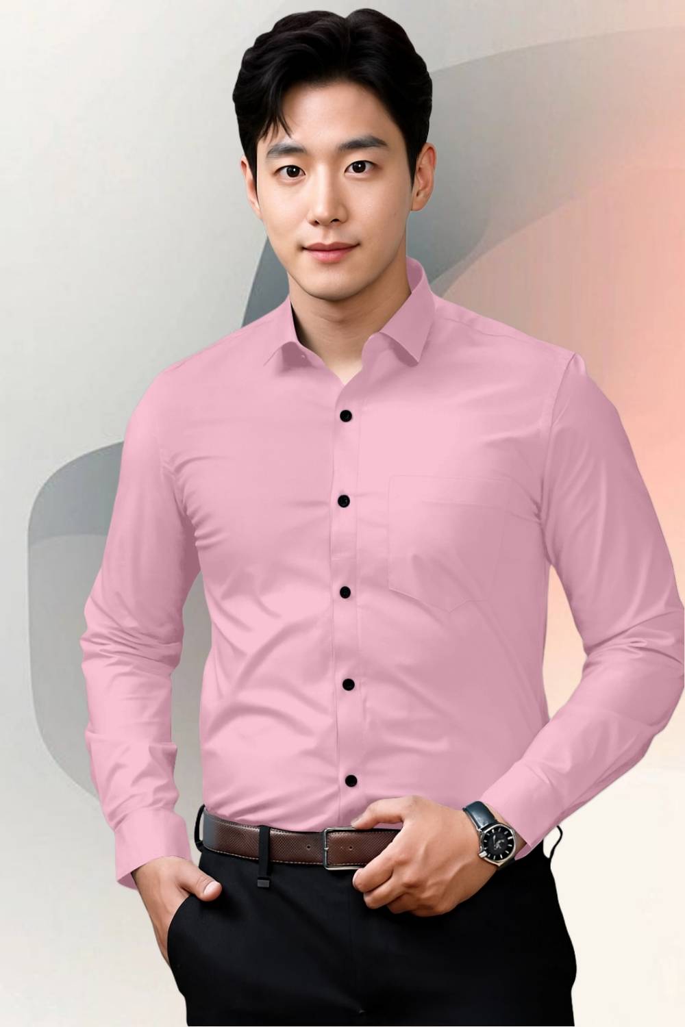 AARKENNA CO Men Solid Casual Pink Shirt