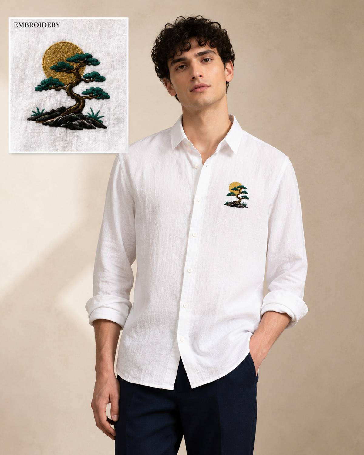GLANZY Embroidered Casual White Shirt - Image 4
