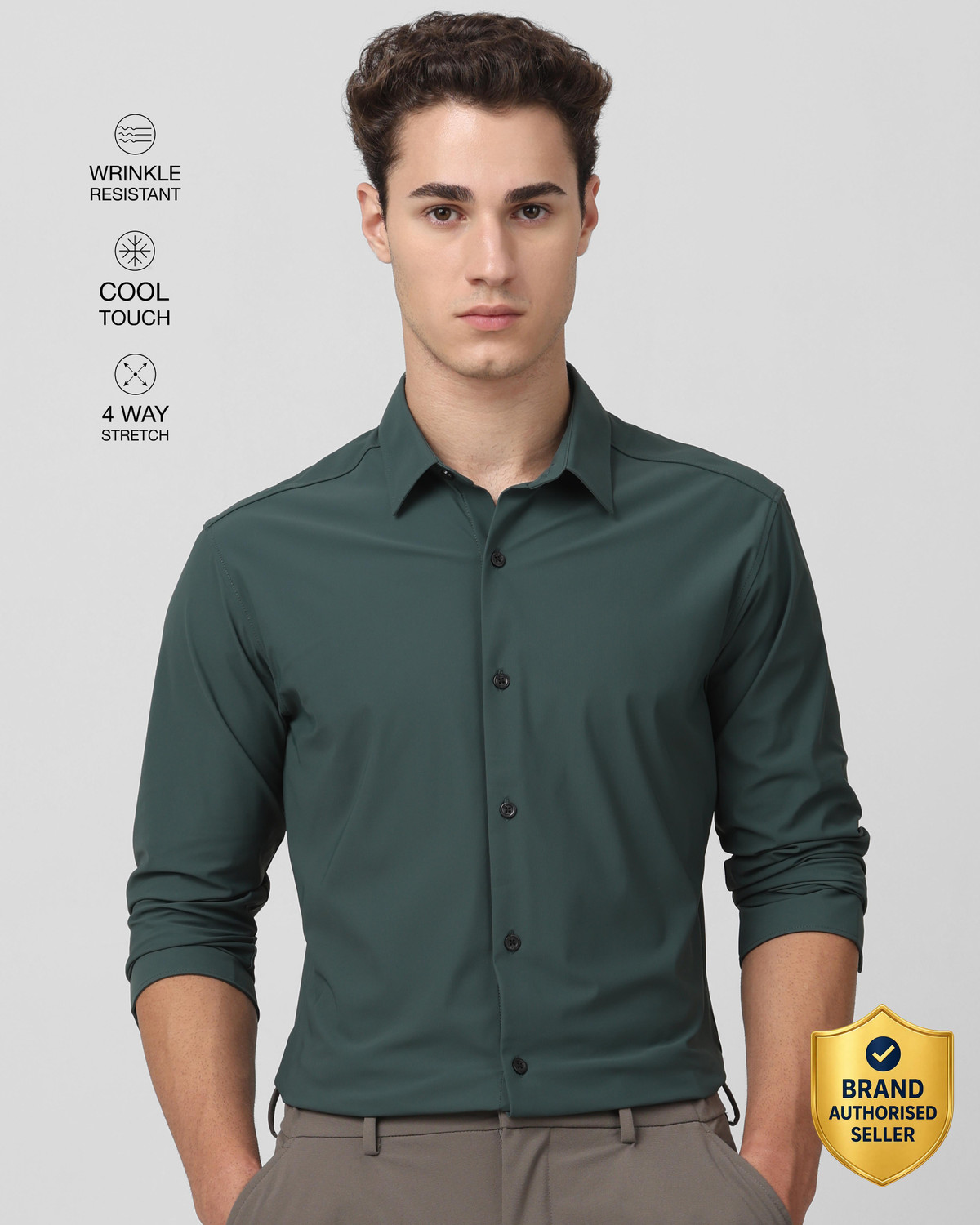 Image of MUFTI Men Solid Party Dark Green Shirt