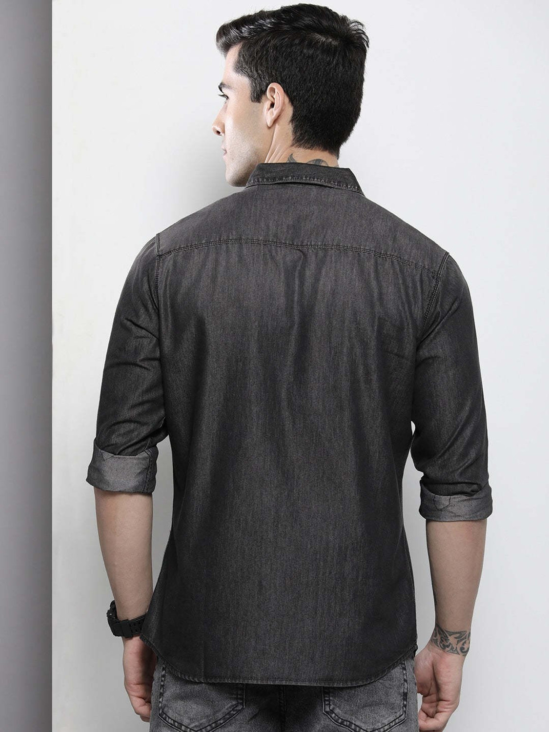 Image of The Indian Garage Co. Men Washed Casual Black Shirt