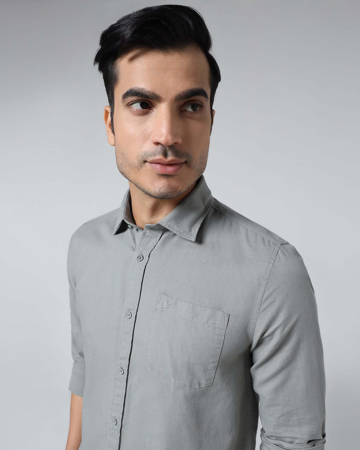 Image of Blackberrys Men Solid Casual Grey Shirt